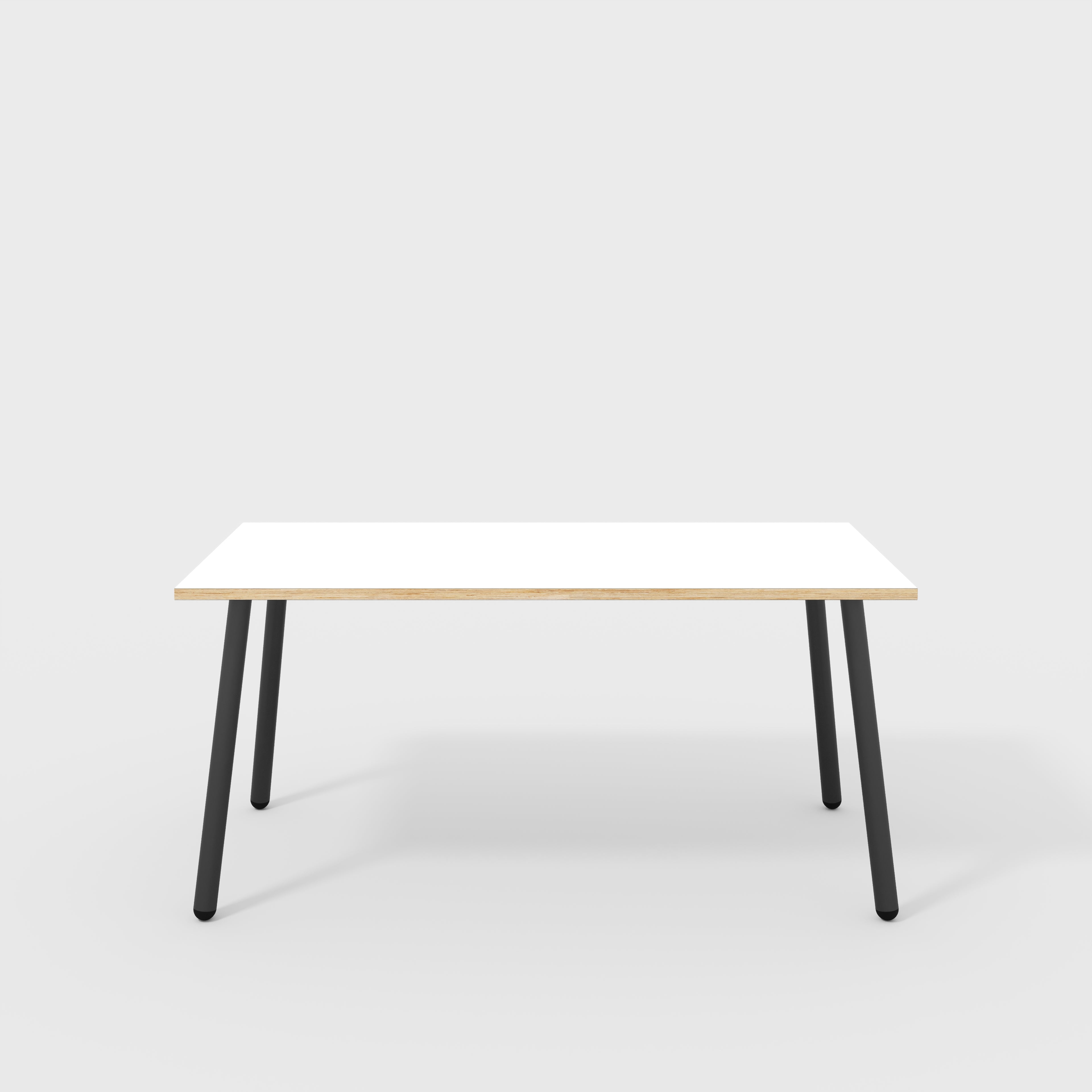 Table with Black Round Single Pin Legs - Formica White - 1600(w) x 800(d) x 735(h)