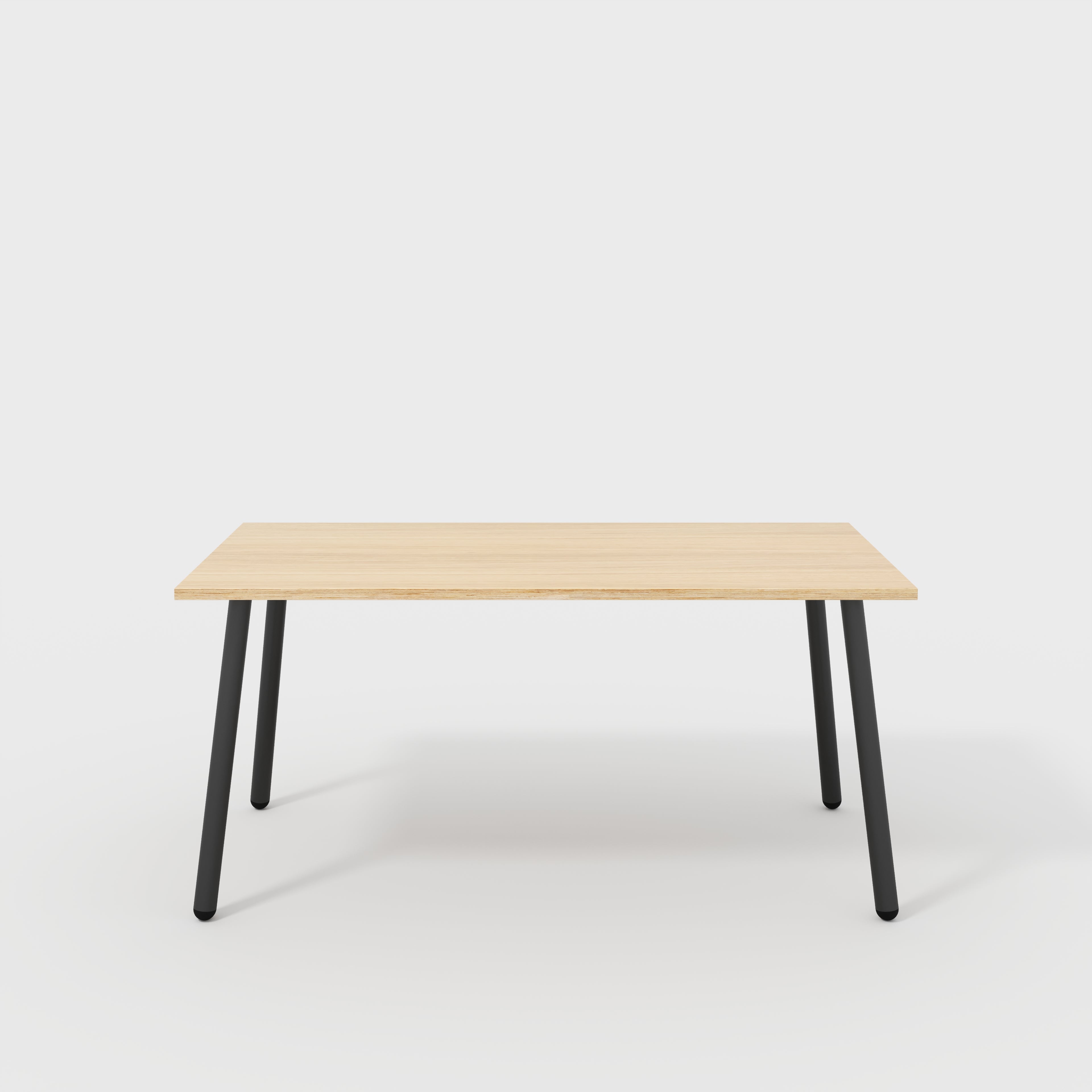 Table with Black Round Single Pin Legs - Plywood Oak - 1600(w) x 800(d) x 735(h)