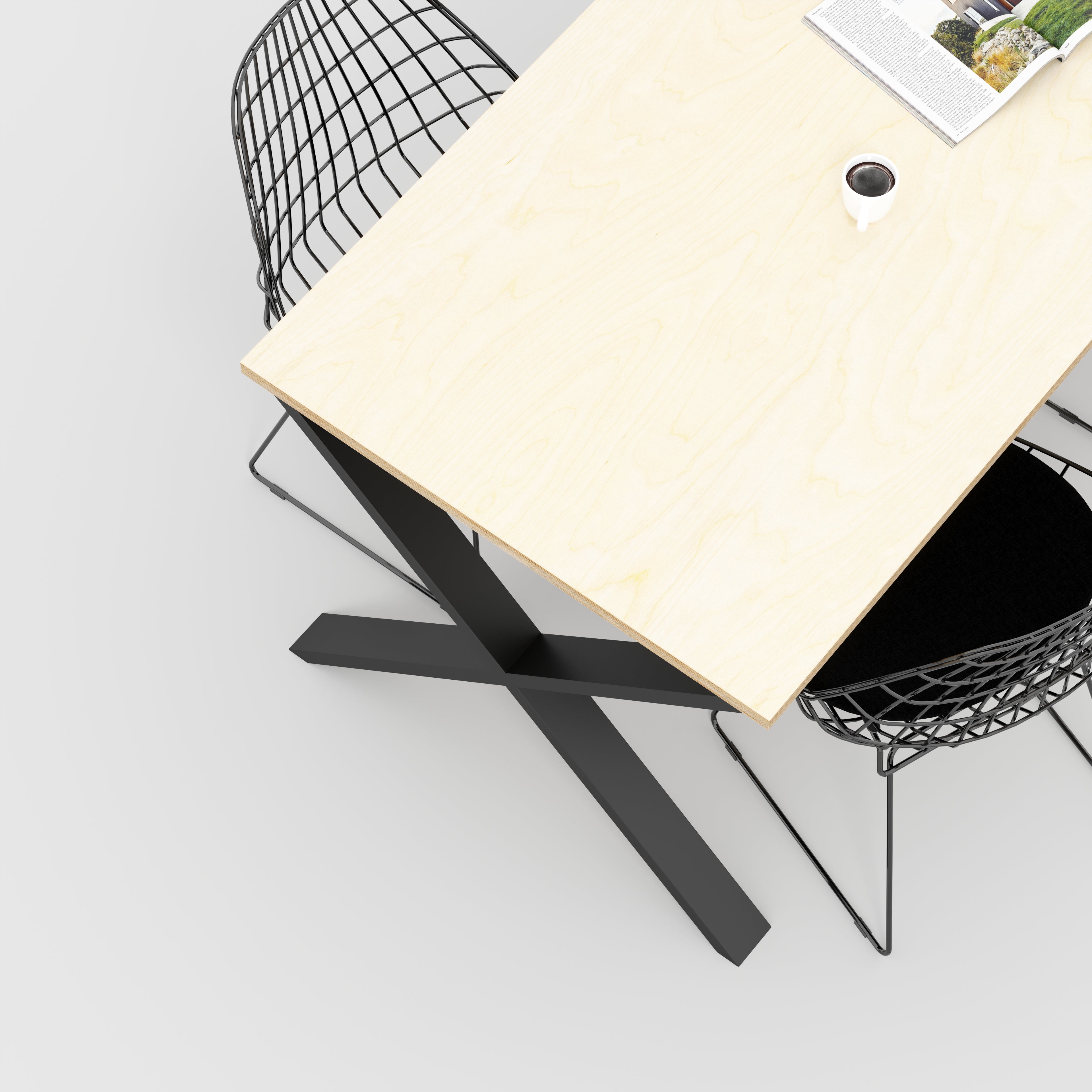 Custom Plywood Table with X-Frame Industrial Legs