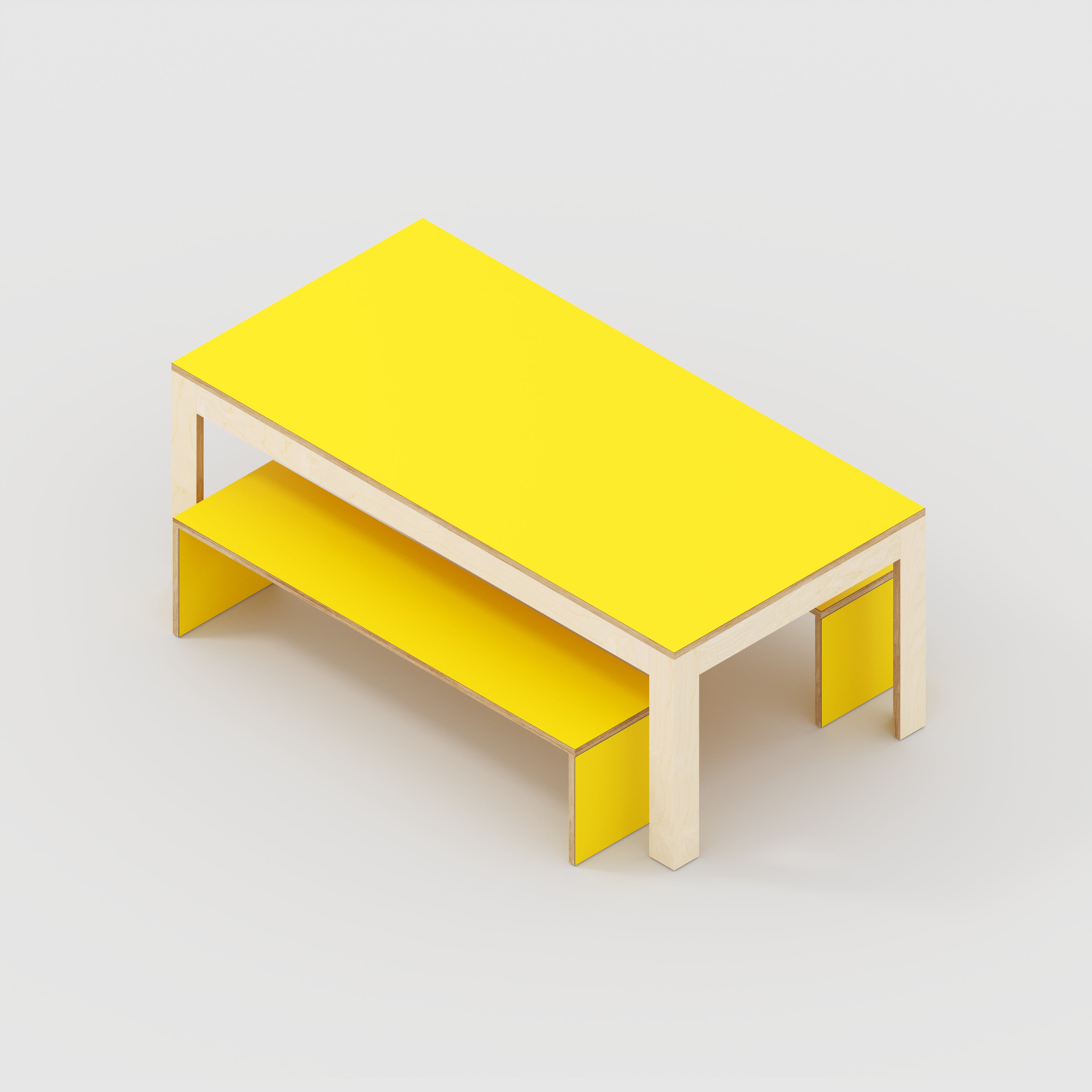 Table with Solid Frame and Bench Seats with Solid Sides - Formica Chrome Yellow - 2000(w) x 1000(d) x 750(h)