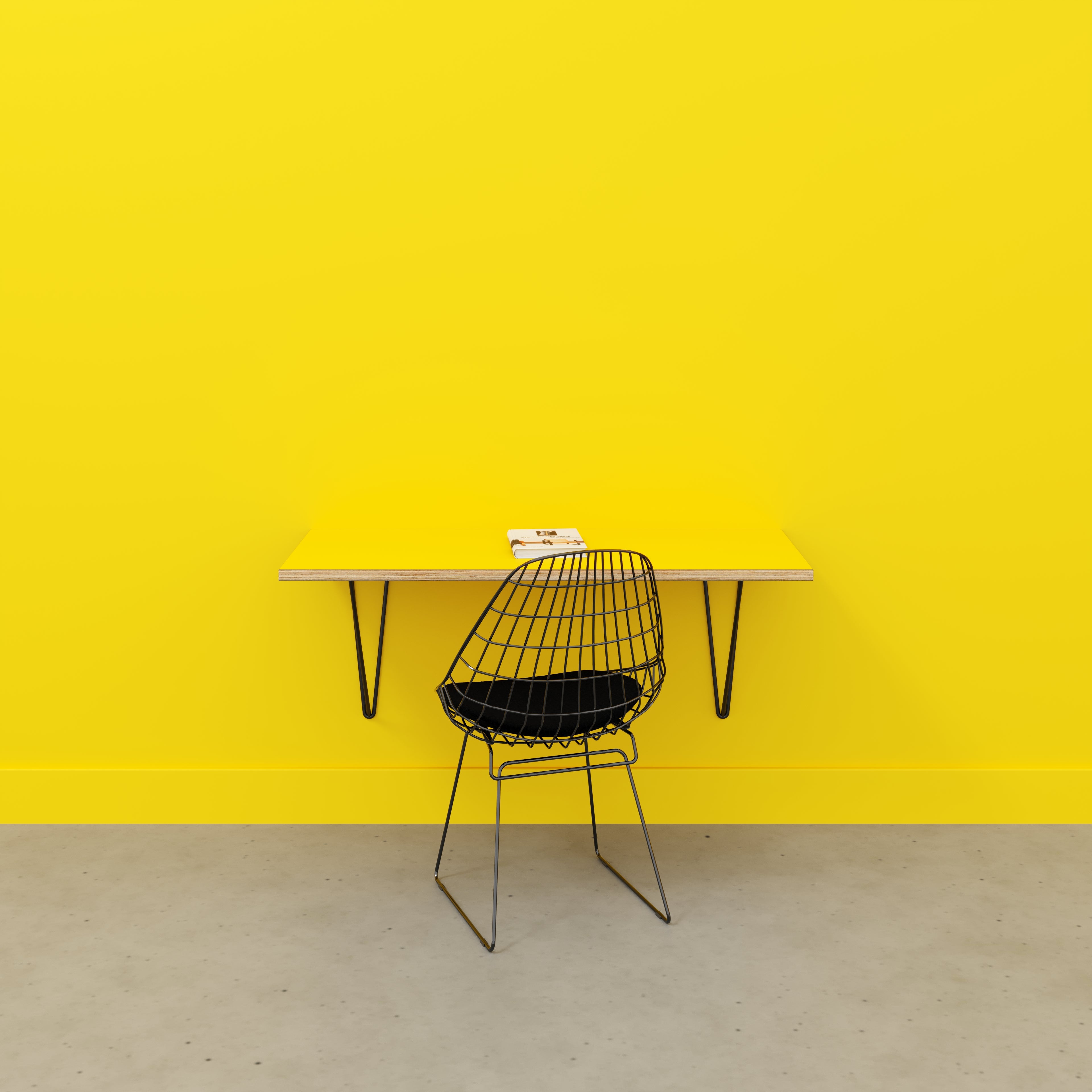 Wall Desk with Black Prism Brackets - Formica Chrome Yellow - 1200(w) x 500(d)