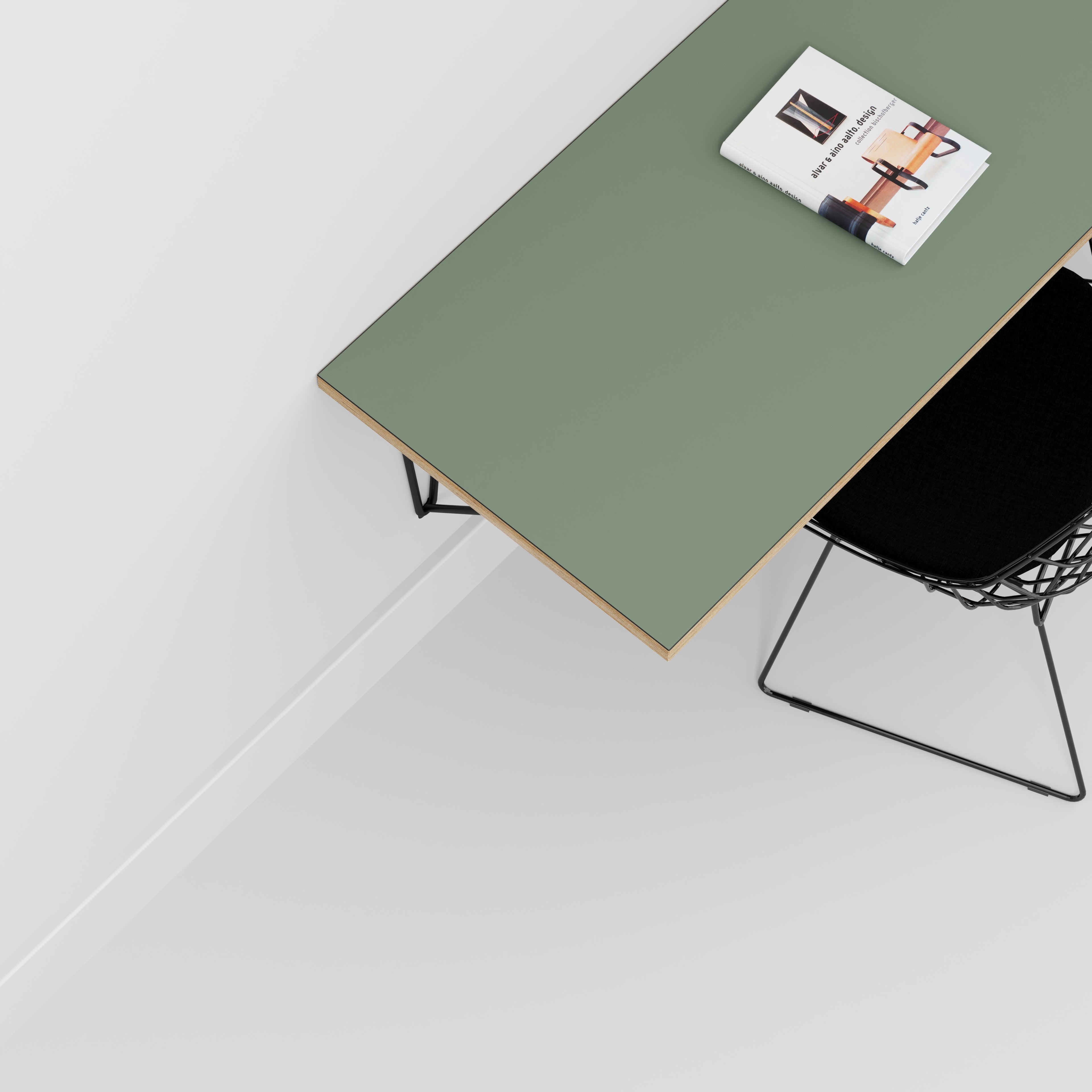 Plywood Wall Desk with Black Prism Brackets - Formica Green Slate - 1200(w) x 600(d)