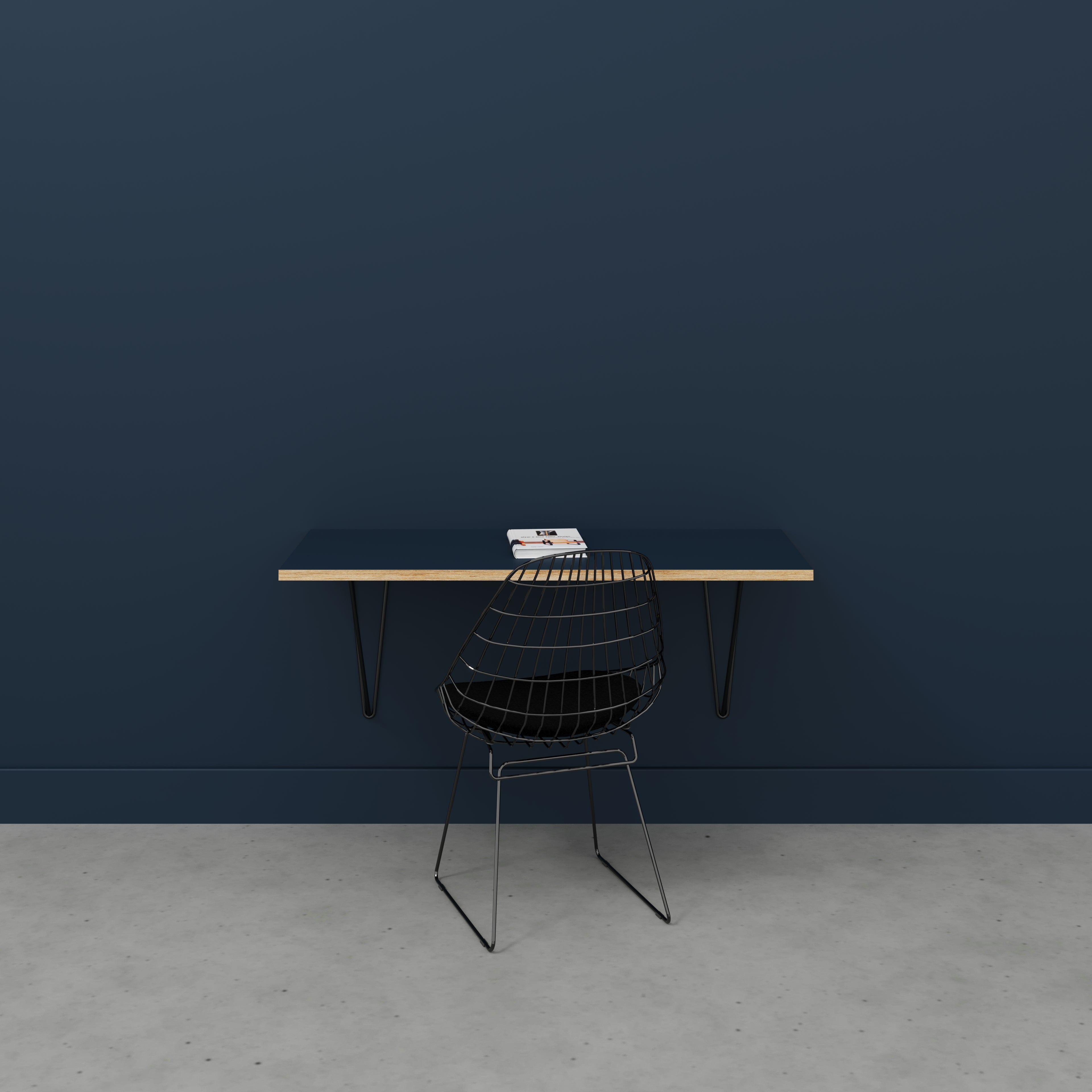 Wall Desk with Black Prism Brackets - Formica Night Sea Blue - 1200(w) x 500(d)