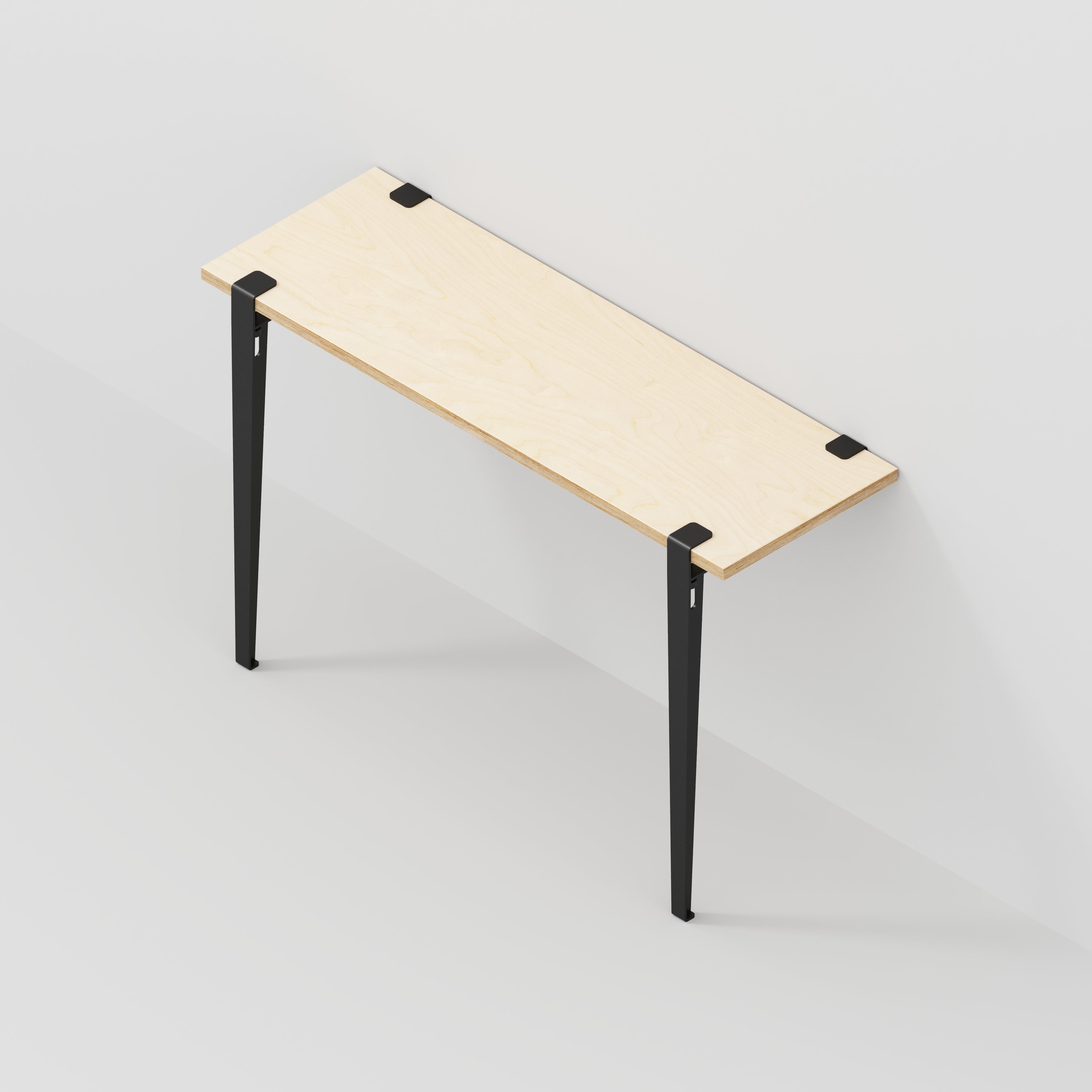 Wall Desk with Black Tiptoe Legs and Brackets - Plywood Birch - 1200(w) x 400(d) x 750(h)
