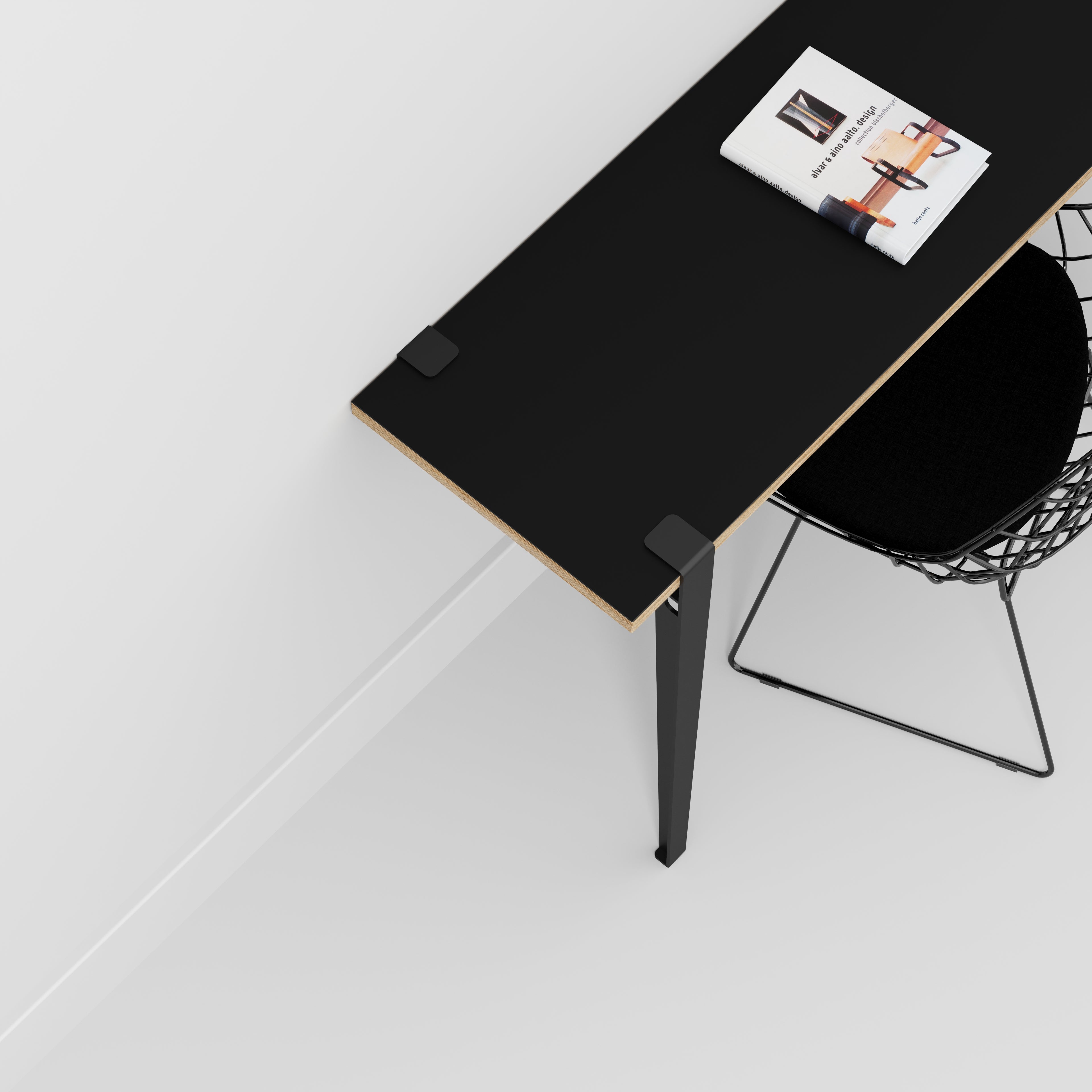 Wall Desk with Black Tiptoe Legs and Brackets - Formica Diamond Black - 1200(w) x 400(d) x 750(h)