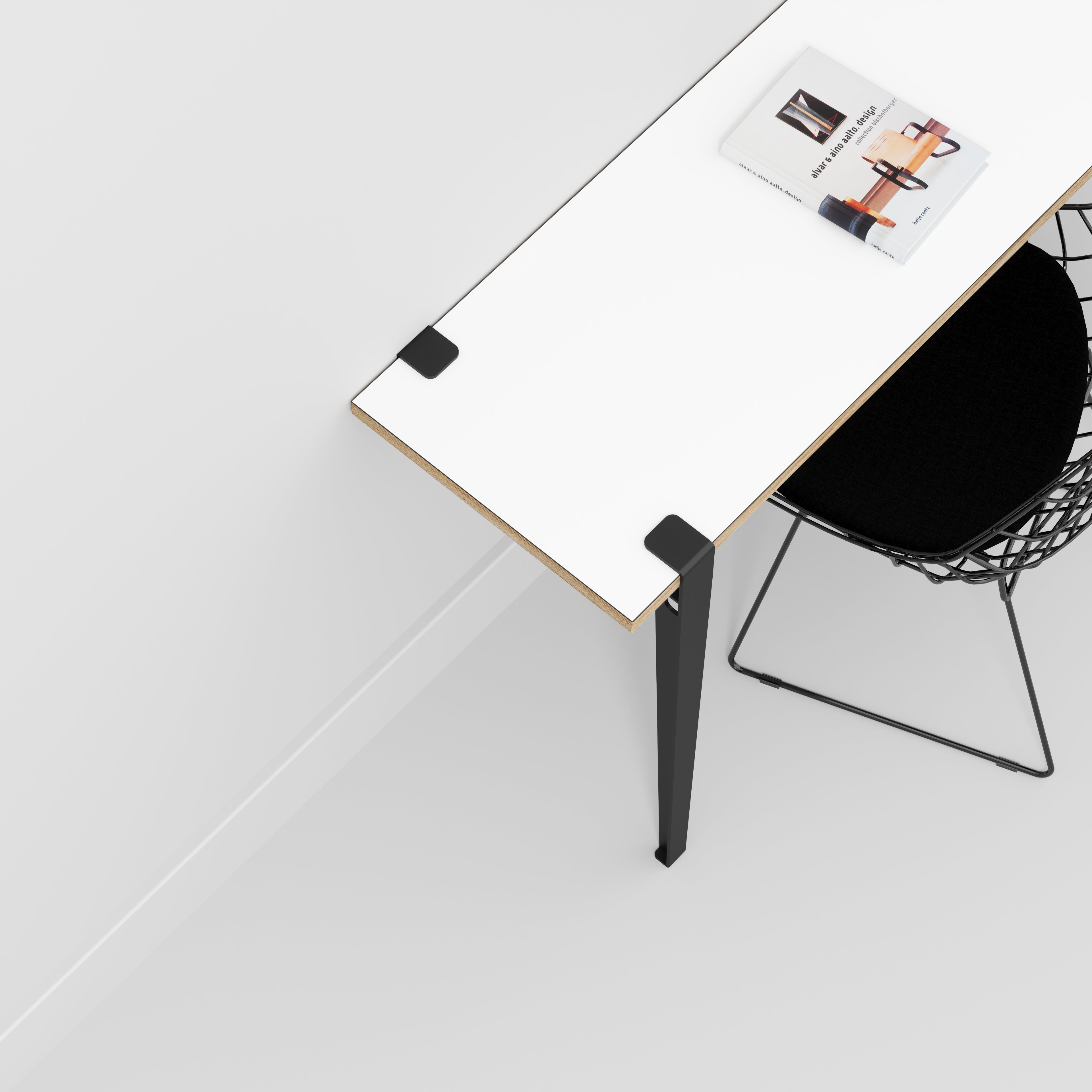 Wall Desk with Black Tiptoe Legs and Brackets - Formica White - 1200(w) x 400(d) x 750(h)