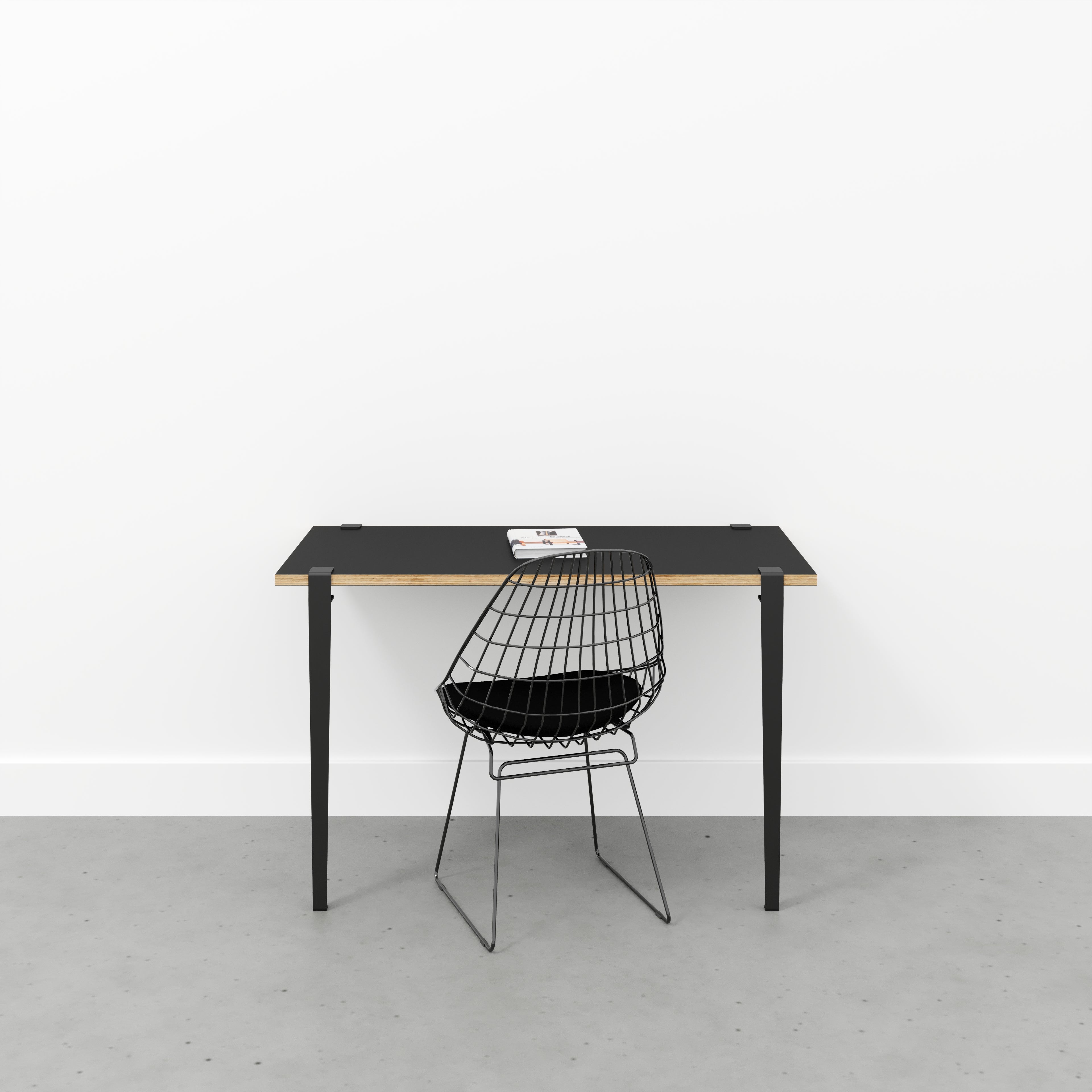 Wall Desk with Black Tiptoe Legs and Brackets - Formica Diamond Black - 1200(w) x 600(d) x 750(h)