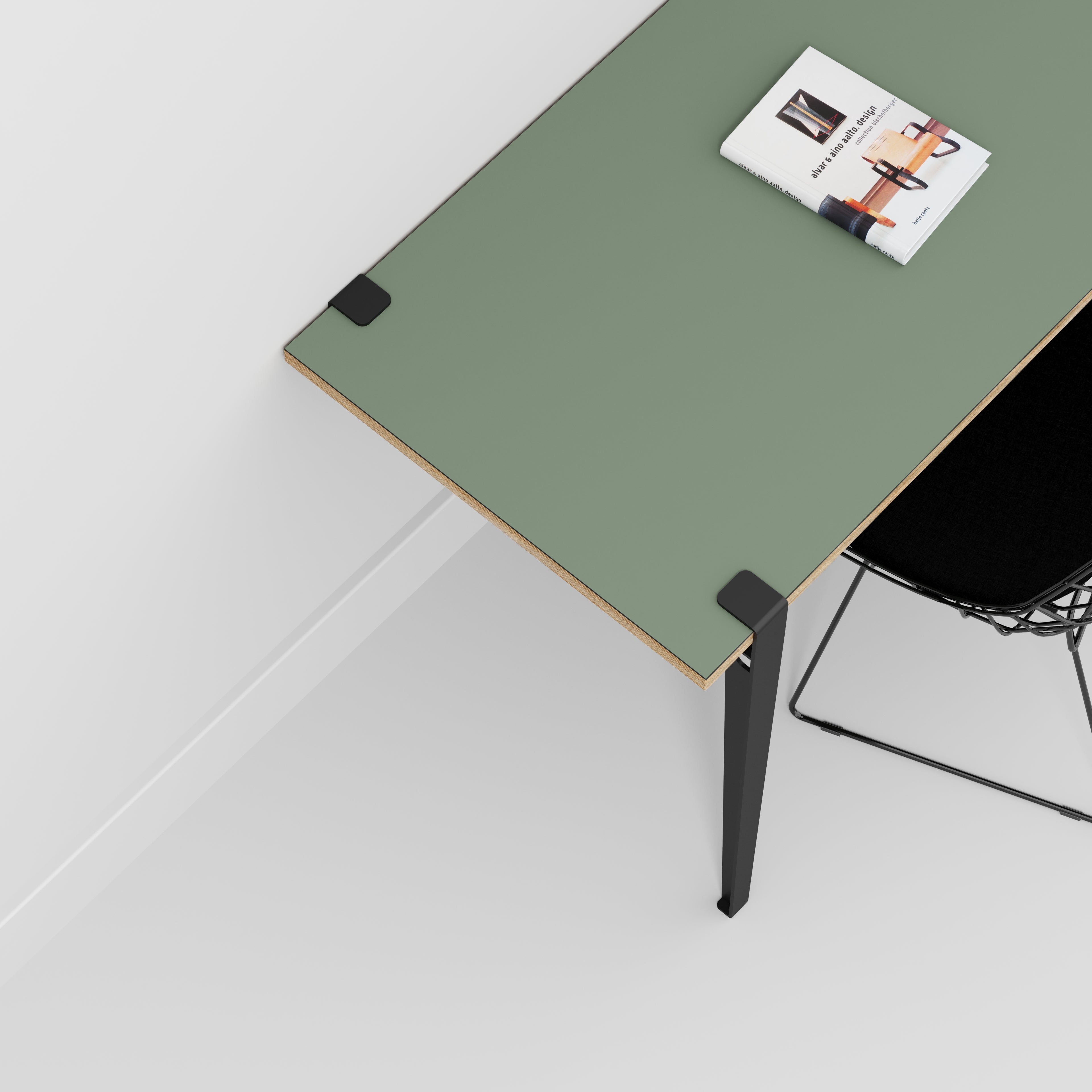 Wall Desk with Black Tiptoe Legs and Brackets - Formica Green Slate - 1200(w) x 600(d) x 750(h)