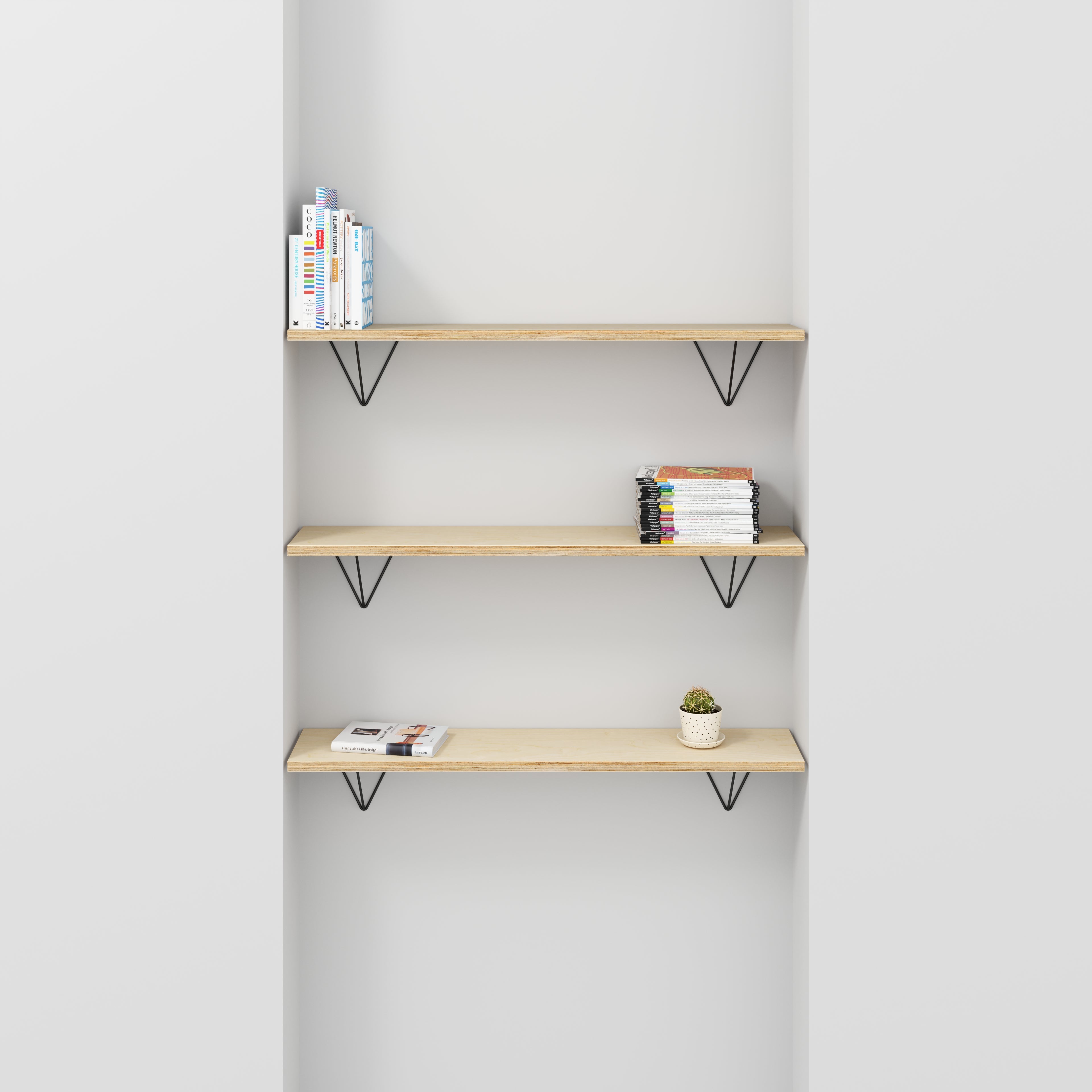 Custom Plywood Wall Shelf with Prism Brackets