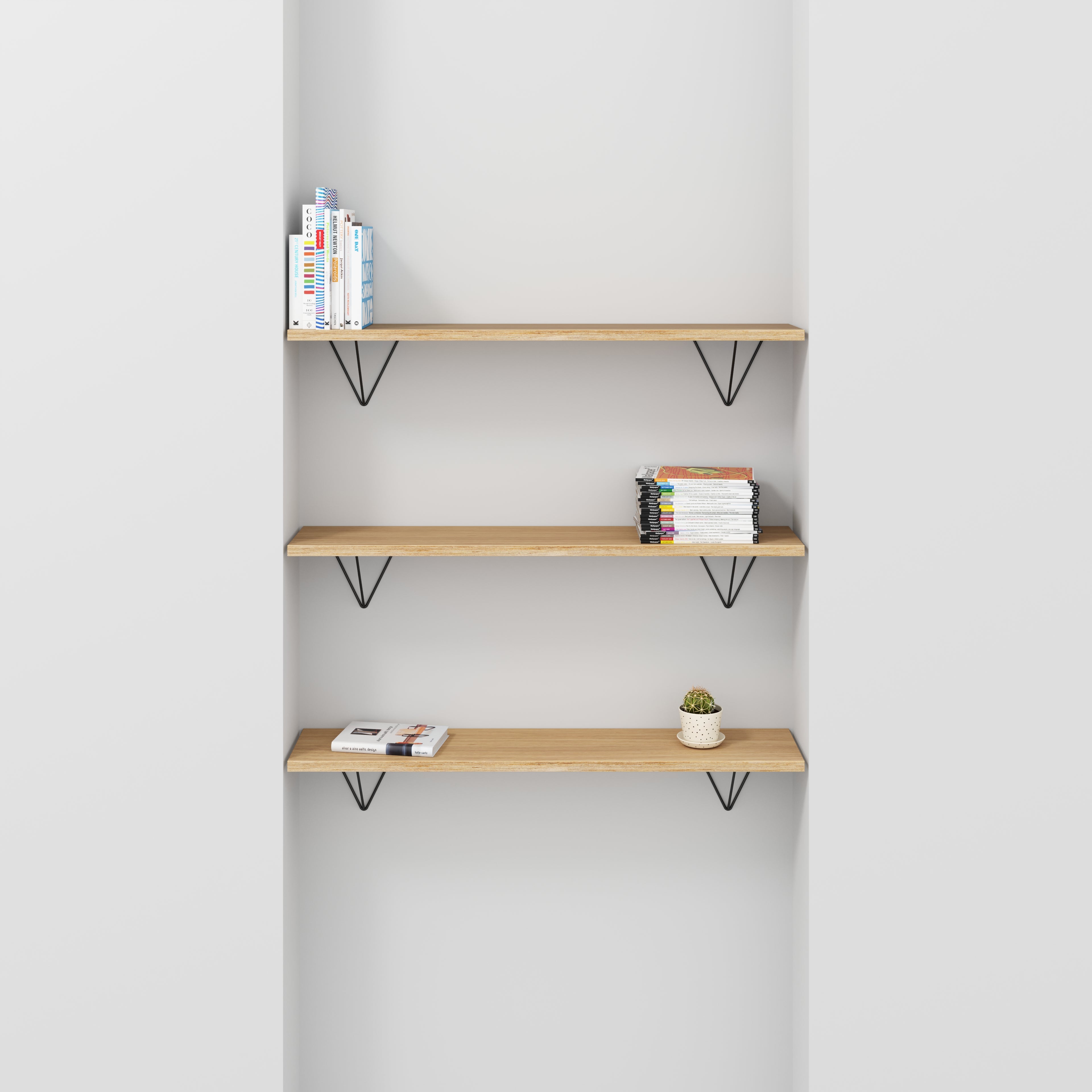 Wall Shelf with Prism Brackets - Plywood Oak - 1200(w) x 250(d)