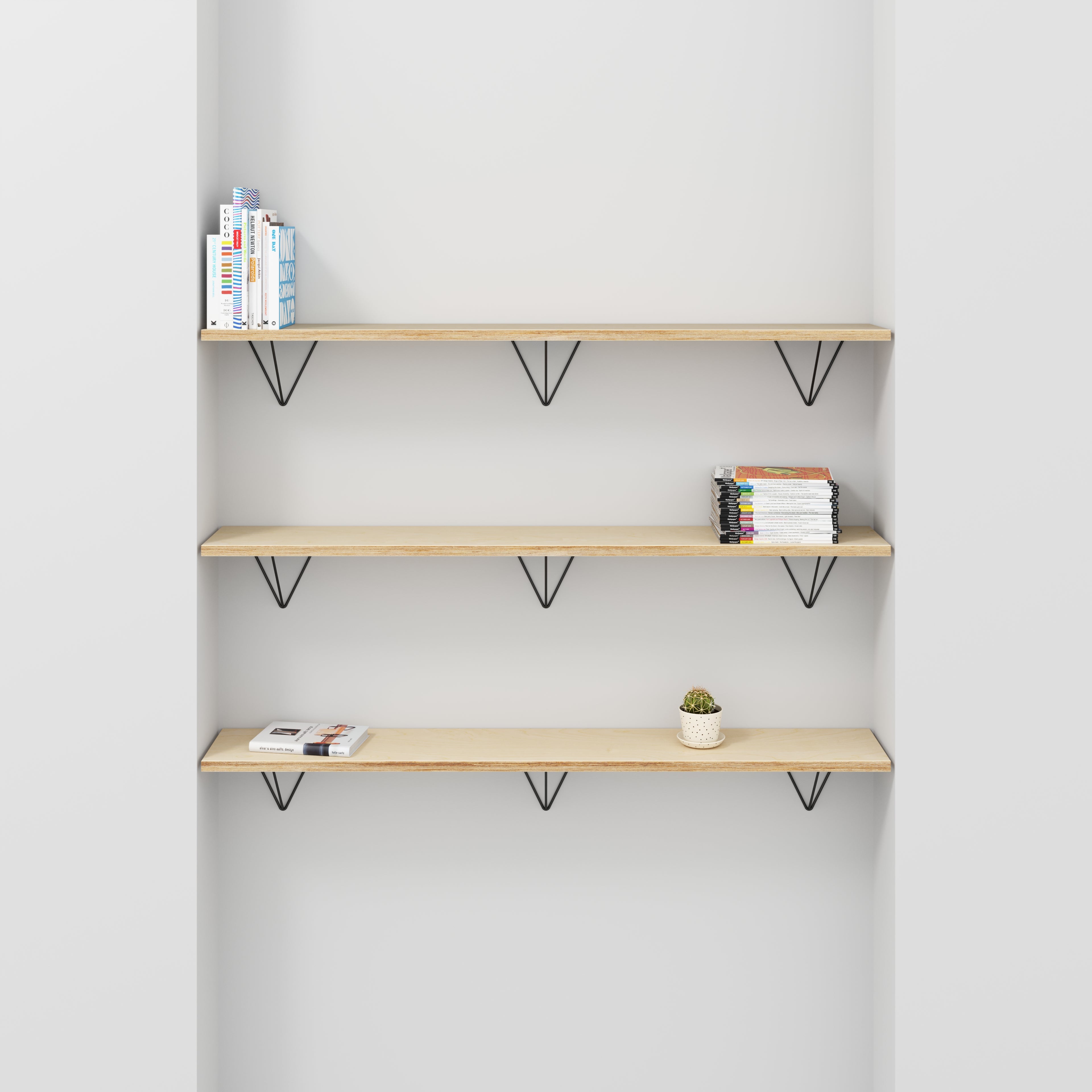 Wall Shelf with Prism Brackets - Plywood Birch - 1600(w) x 250(d)