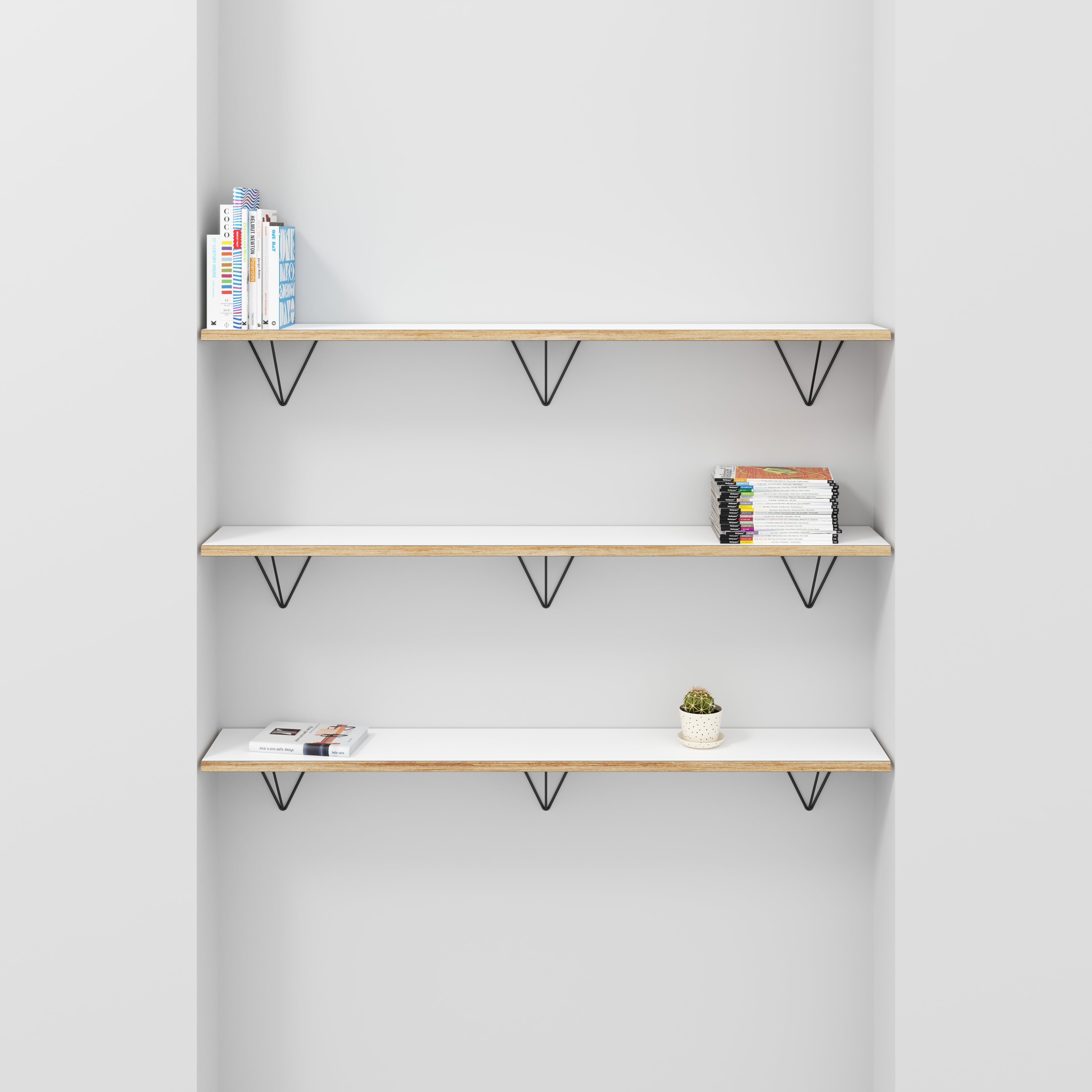 Wall Shelf with Prism Brackets - Formica White - 1600(w) x 250(d)