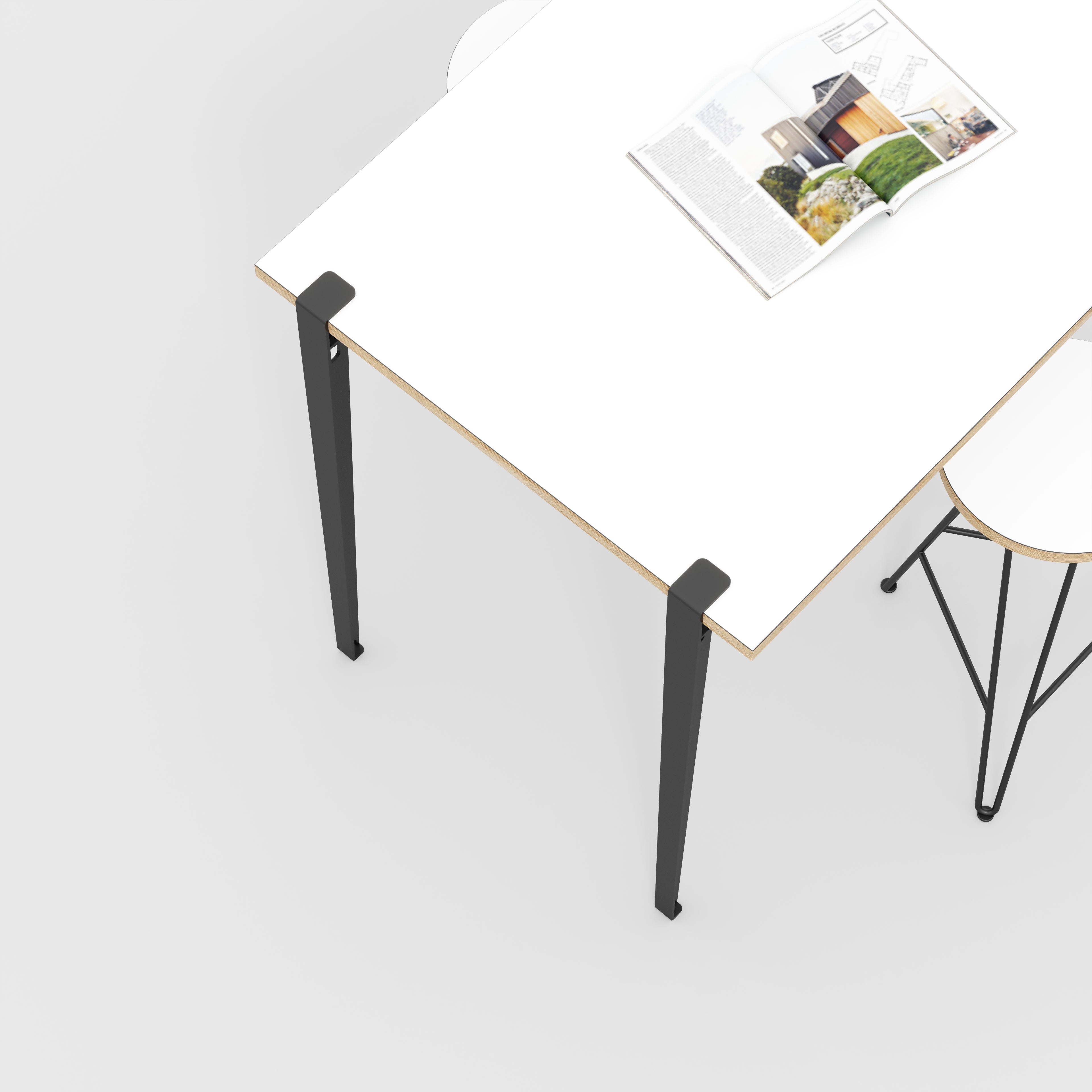Wall Table with Black Tiptoe Legs and Brackets - Formica White - 1200(w) x 800(d) x 900(h)
