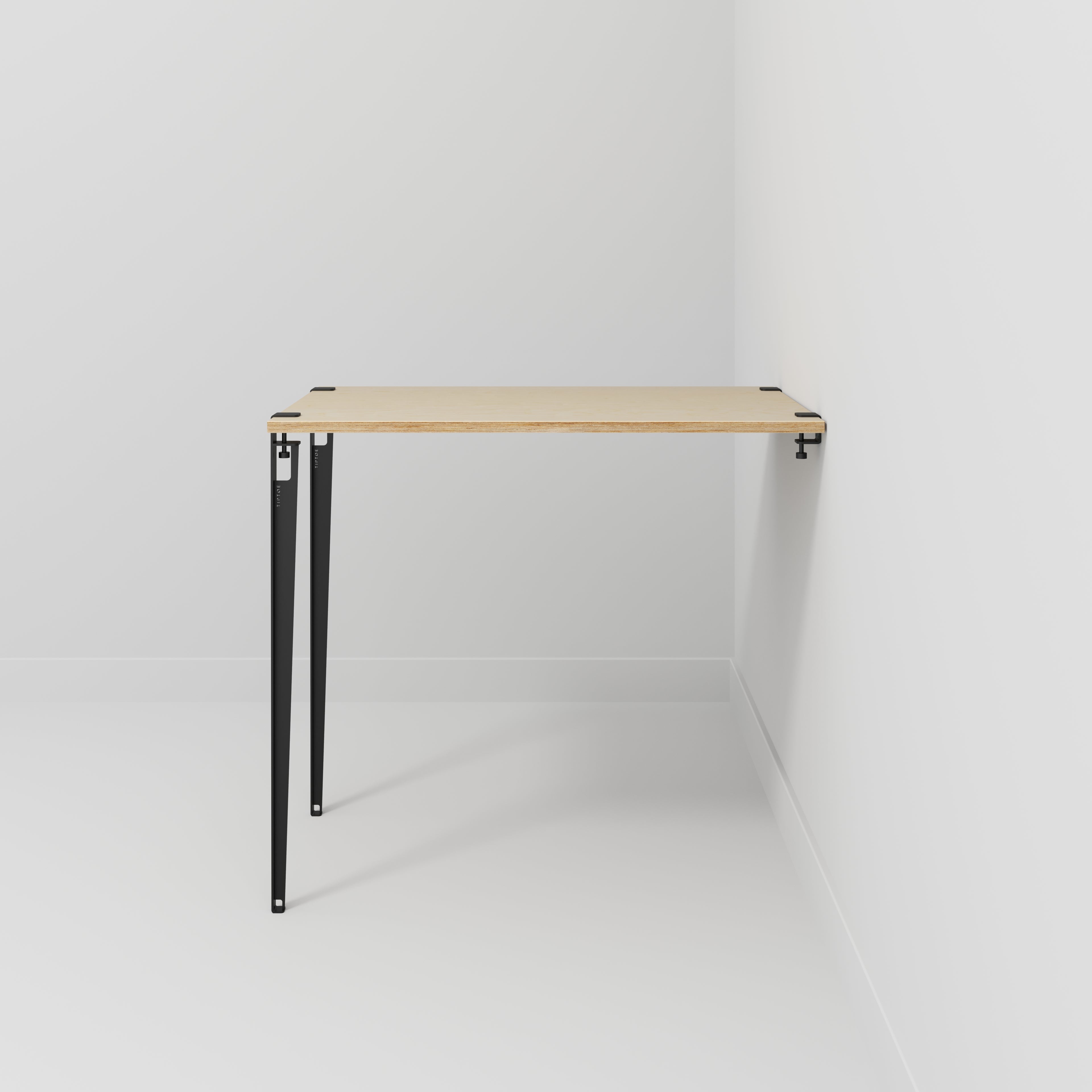 Wall Table with Black Tiptoe Legs and Brackets - Plywood Birch - 1200(w) x 800(d) x 1100(h)
