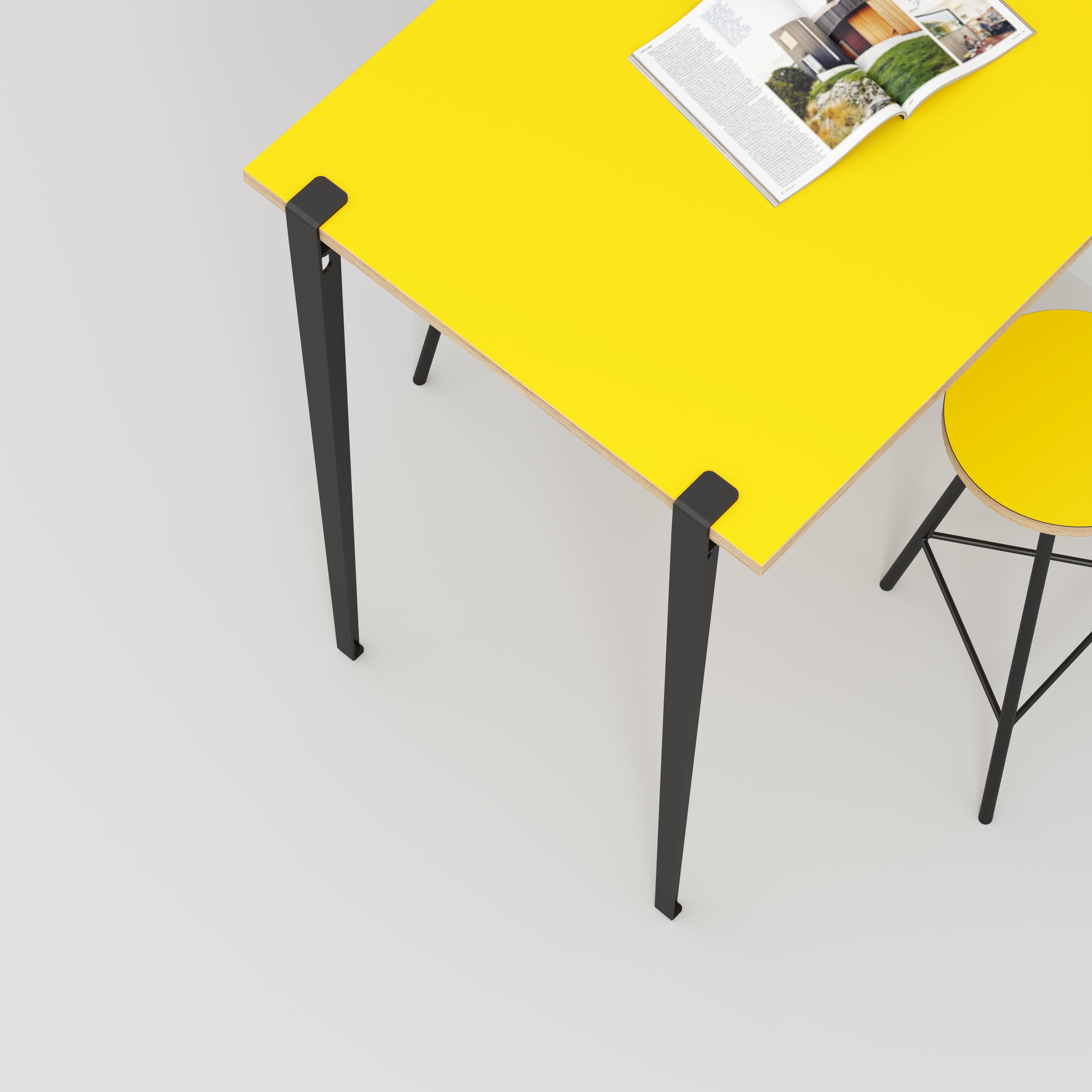 Wall Table with Black Tiptoe Legs and Brackets - Formica Chrome Yellow - 1200(w) x 800(d) x 1100(h)