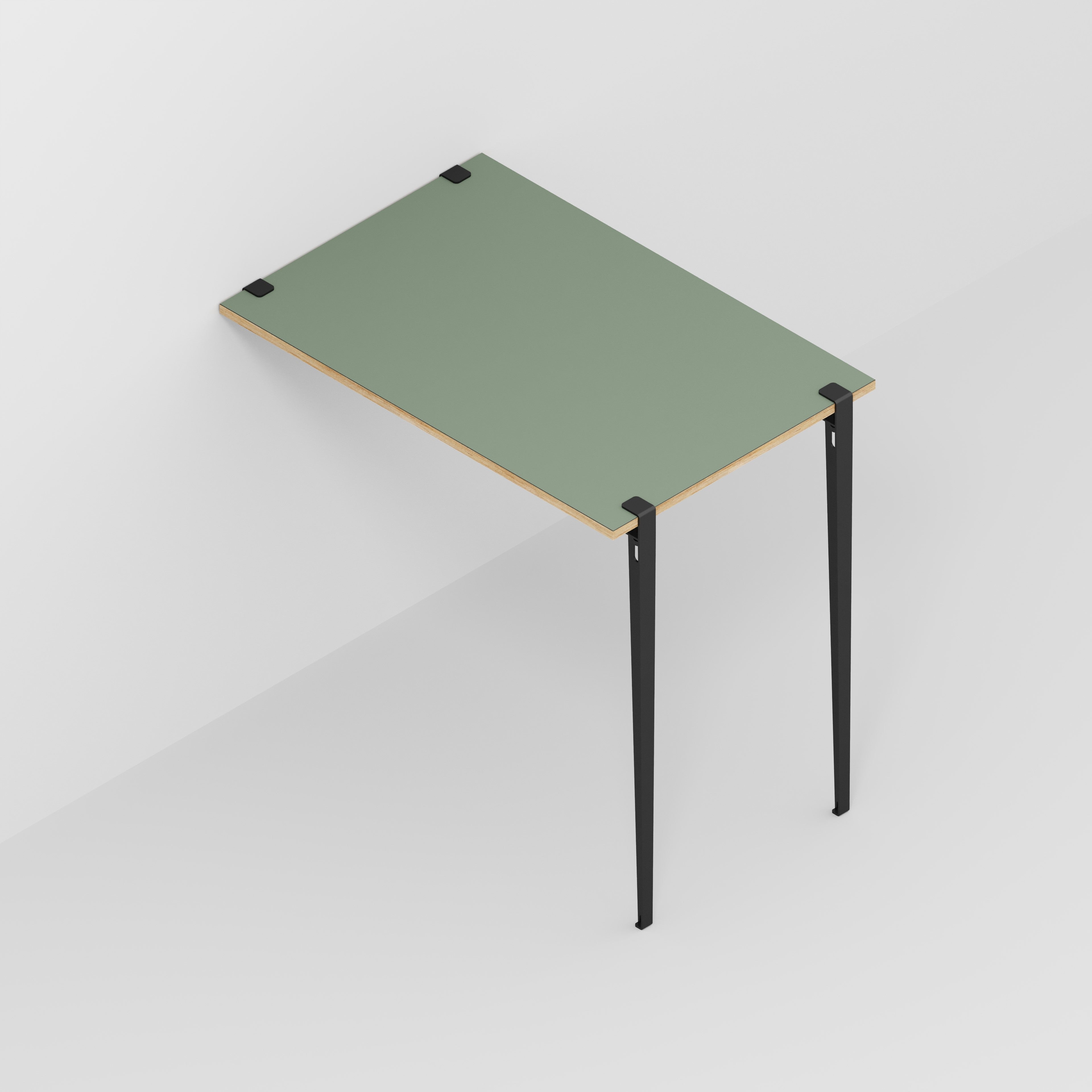 Wall Table with Black Tiptoe Legs and Brackets - Formica Green Slate - 1200(w) x 800(d) x 1100(h)