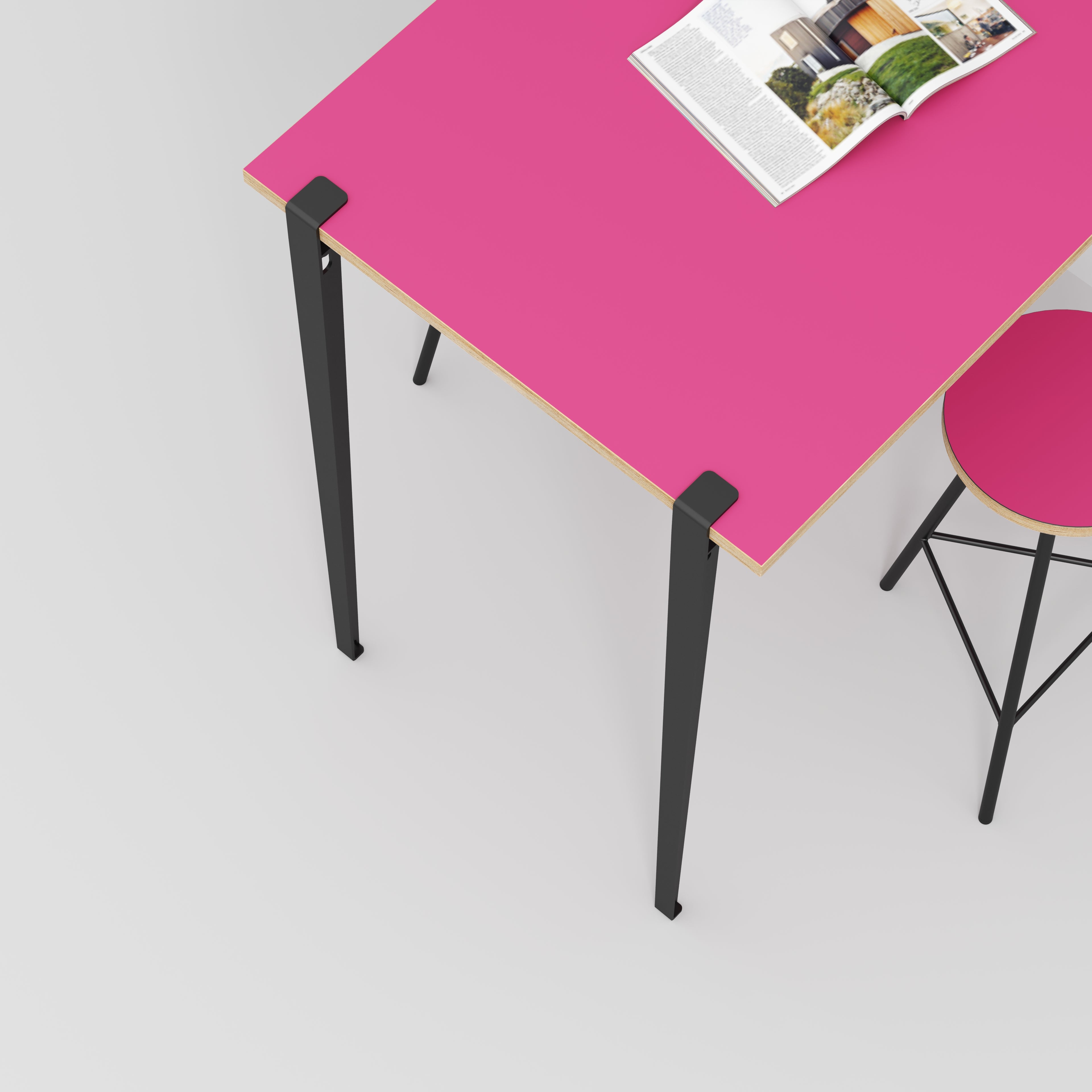 Wall Table with Black Tiptoe Legs and Brackets - Formica Juicy Pink - 1200(w) x 800(d) x 1100(h)