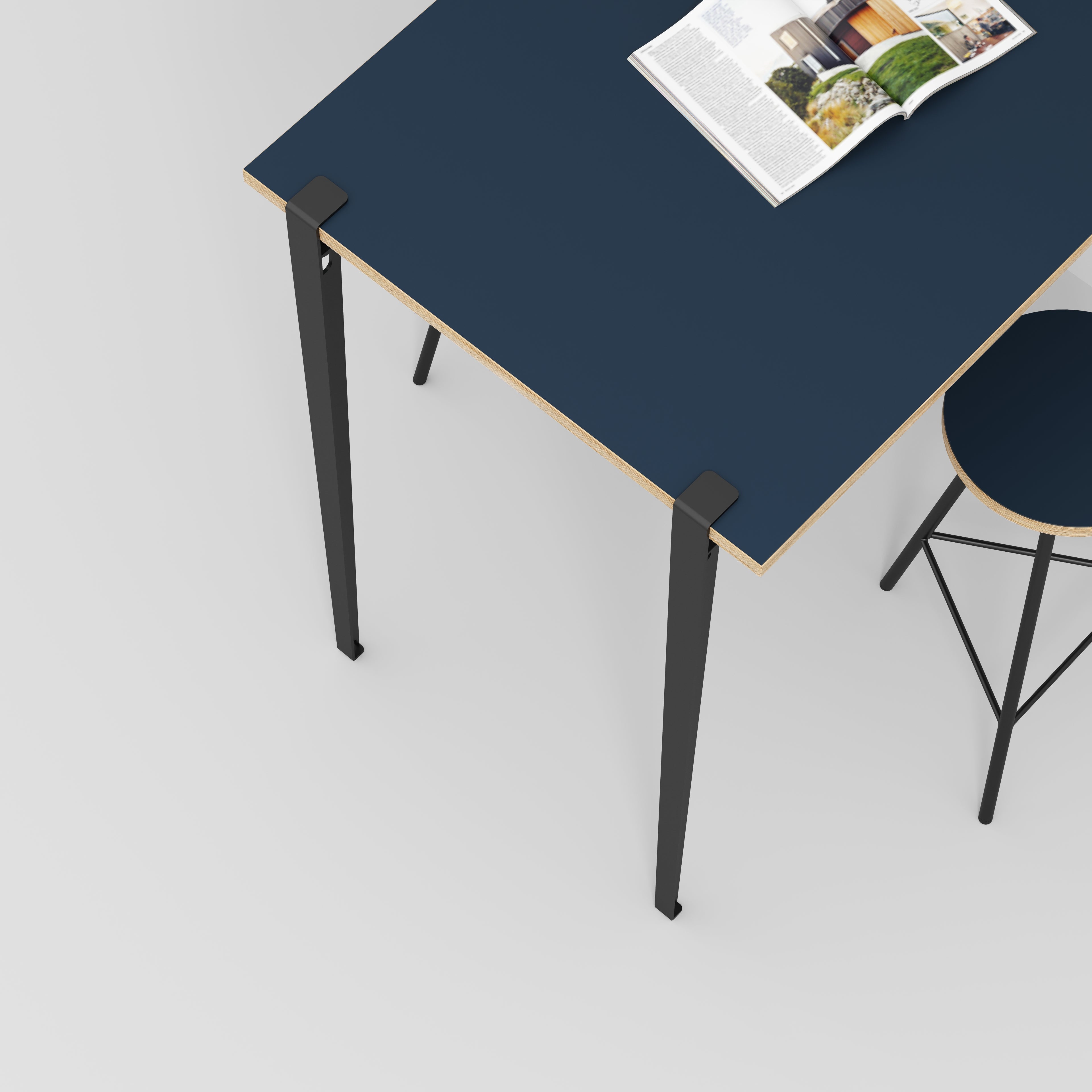 Wall Table with Black Tiptoe Legs and Brackets - Formica Night Sea Blue - 1200(w) x 800(d) x 1100(h)