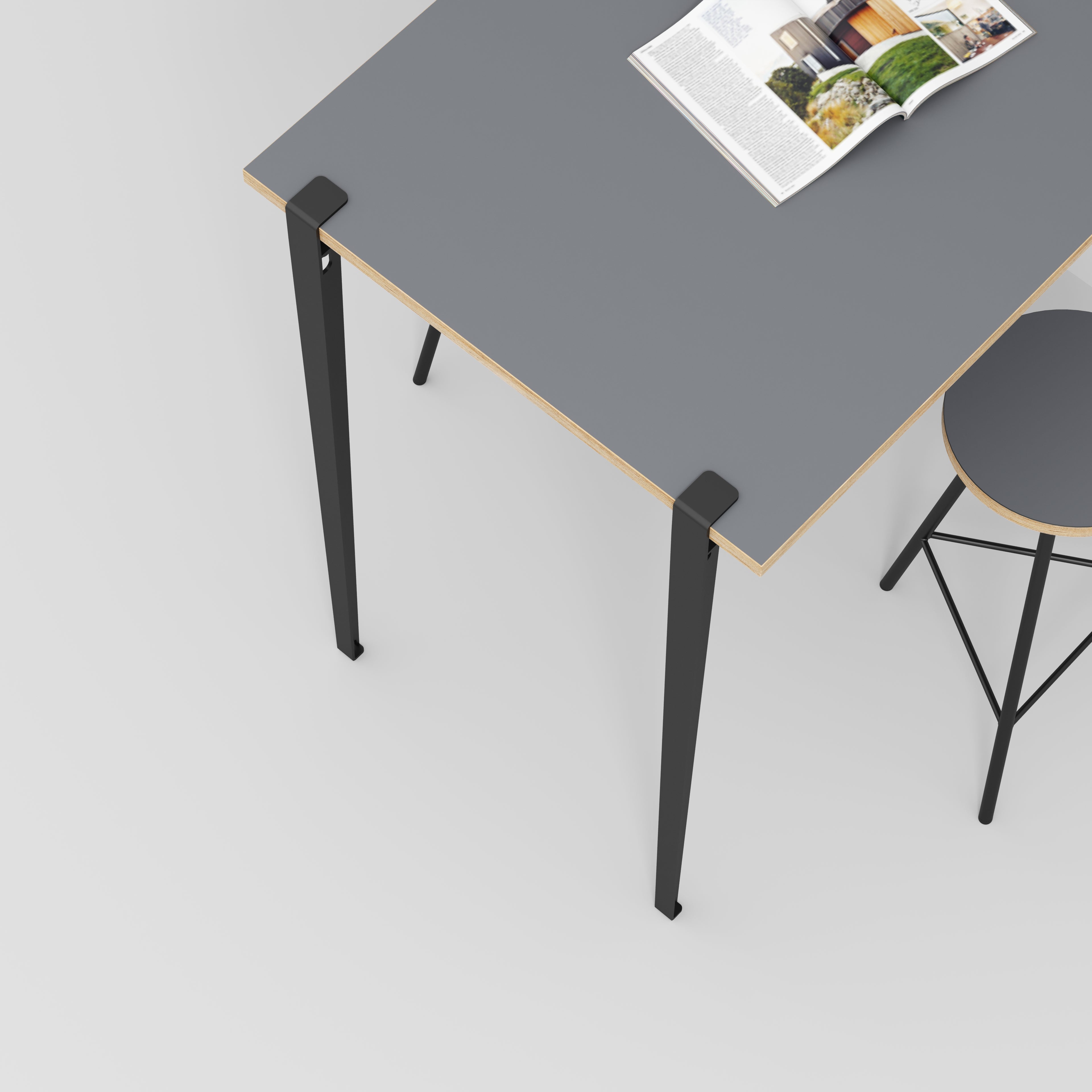 Wall Table with Black Tiptoe Legs and Brackets - Formica Tornado Grey - 1200(w) x 800(d) x 1100(h)