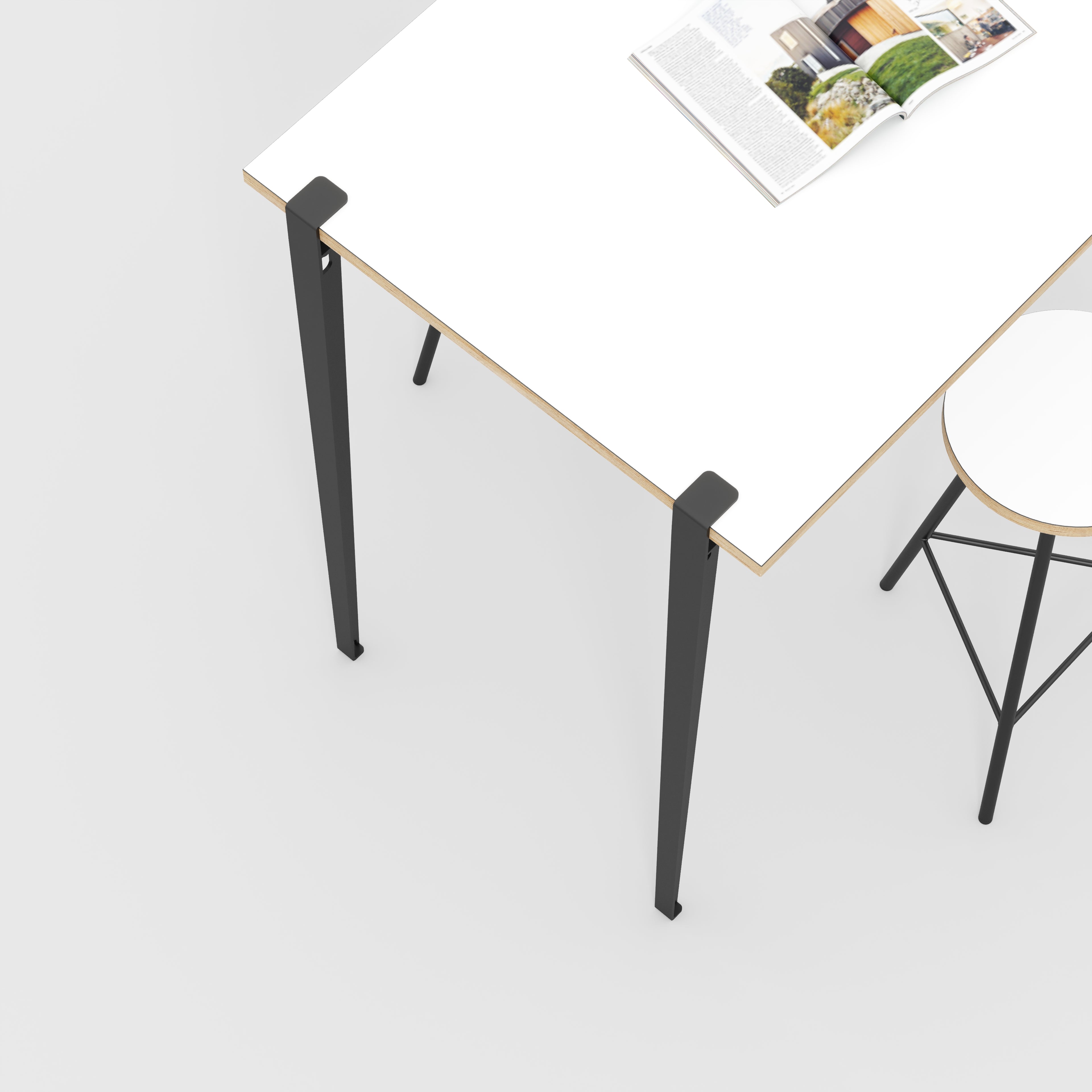 Wall Table with Black Tiptoe Legs and Brackets - Formica White - 1200(w) x 800(d) x 1100(h)