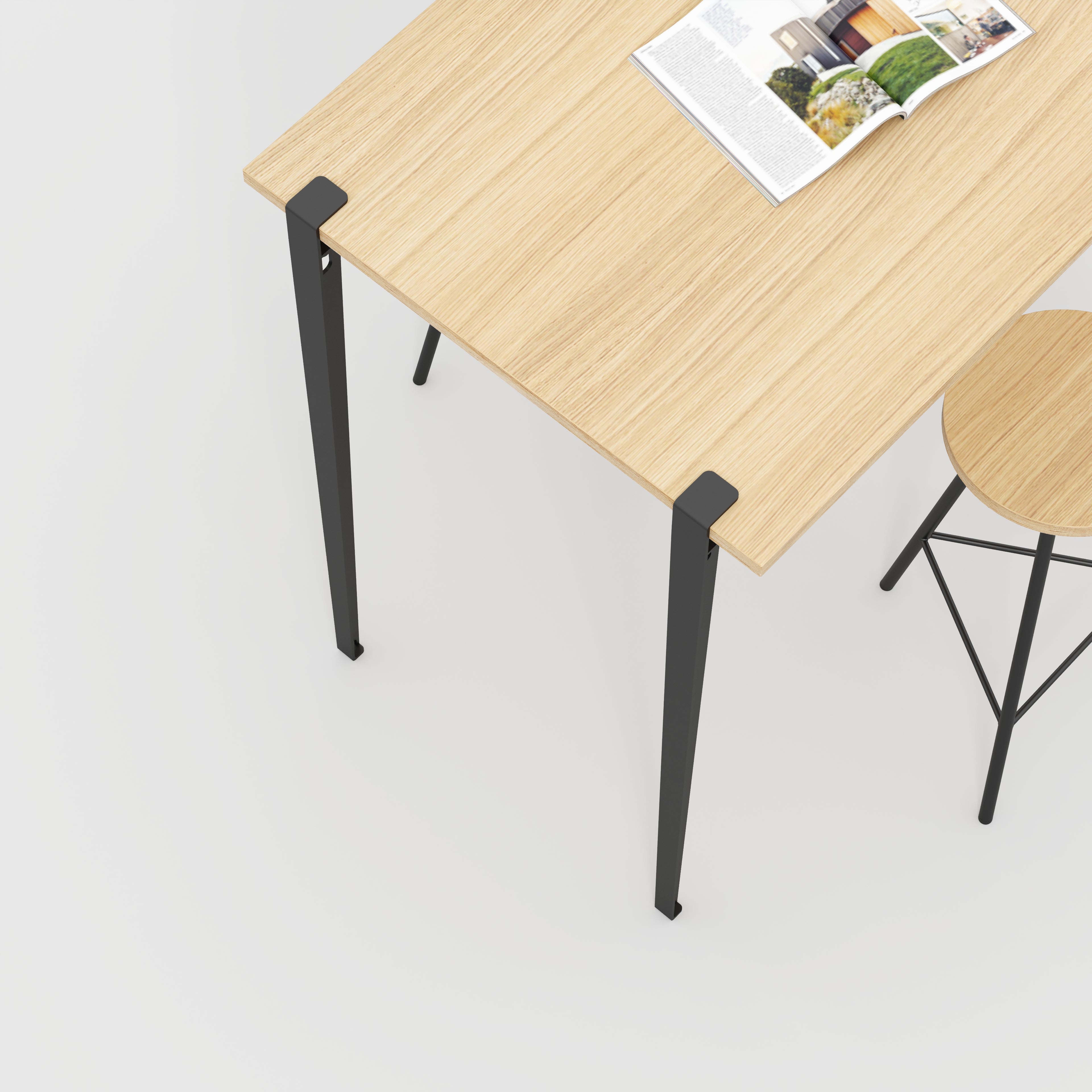 Wall Table with Black Tiptoe Legs and Brackets - Plywood Oak - 1200(w) x 800(d) x 1100(h)