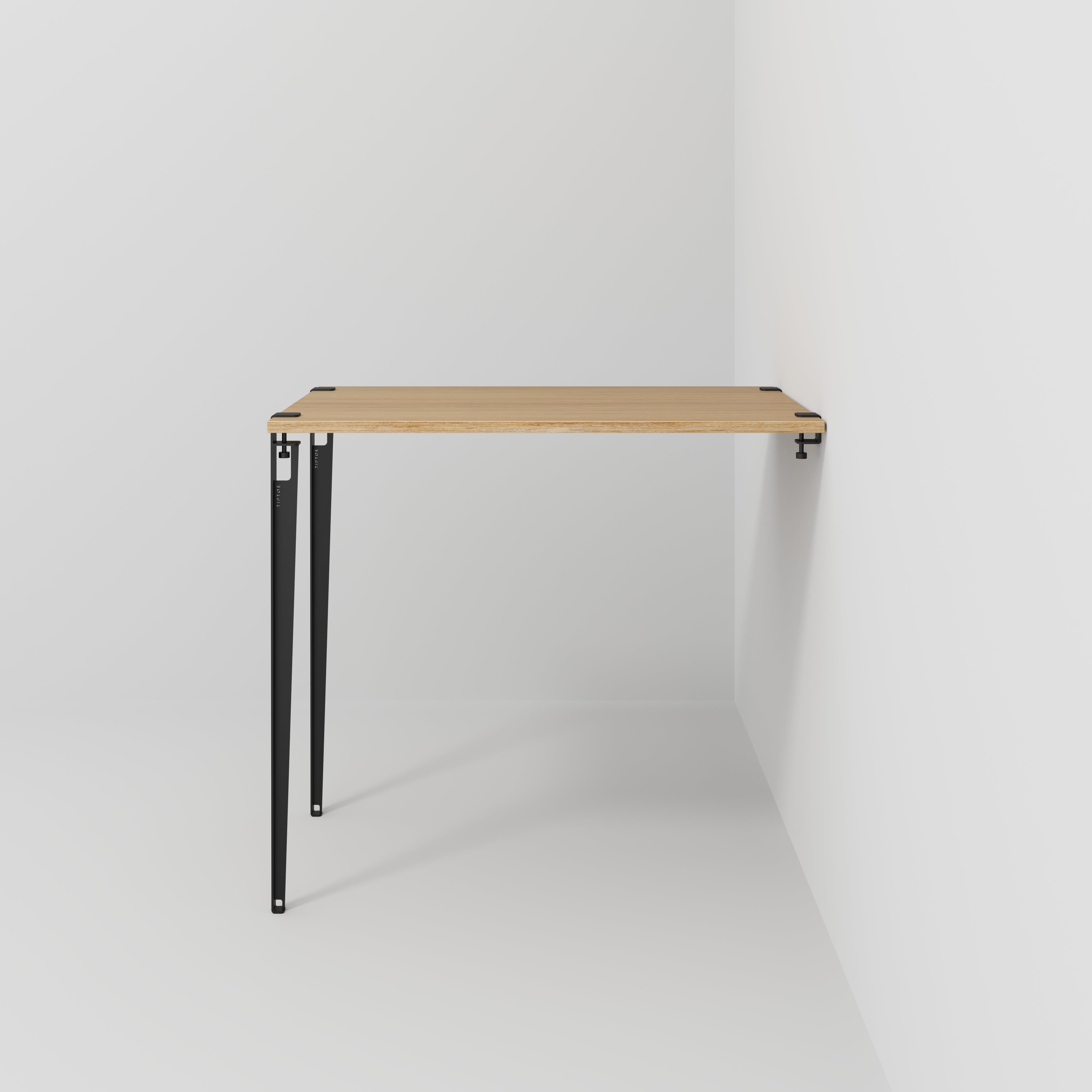 Wall Table with Black Tiptoe Legs and Brackets - Plywood Oak - 1200(w) x 800(d) x 1100(h)