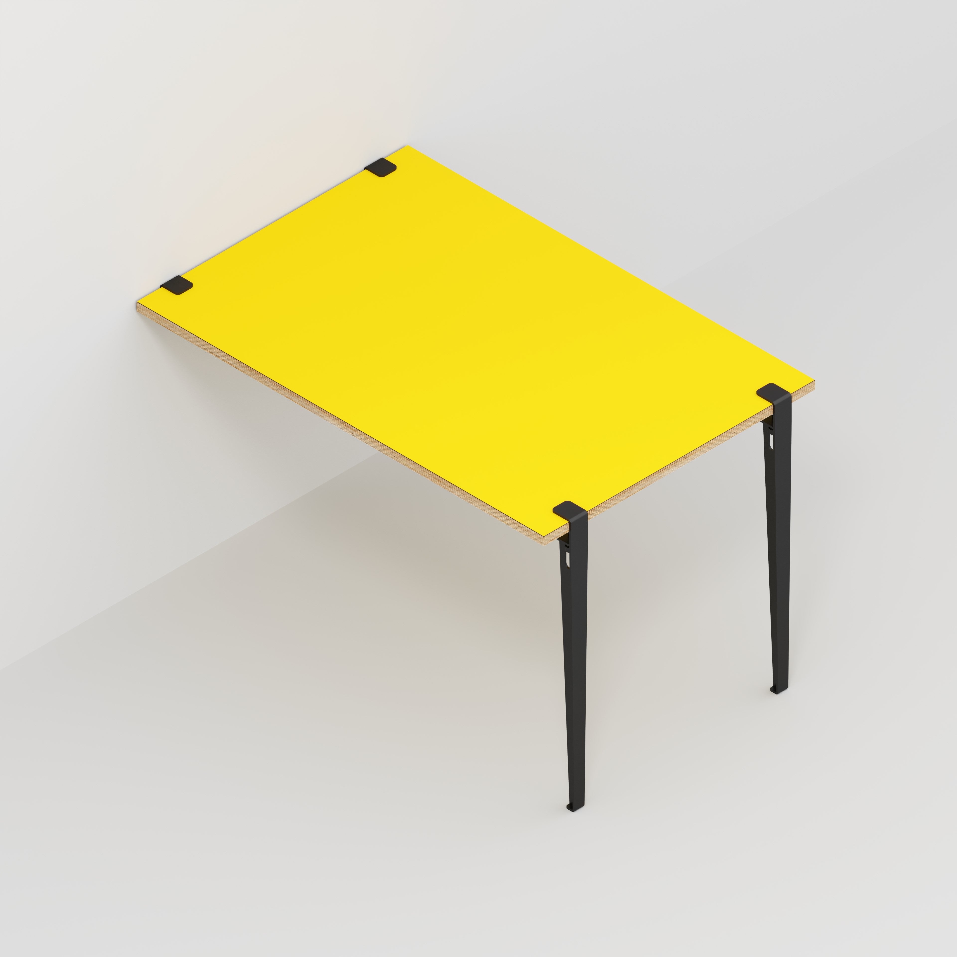 Wall Table with Black Tiptoe Legs and Brackets - Formica Chrome Yellow - 1200(w) x 800(d) x 750(h)