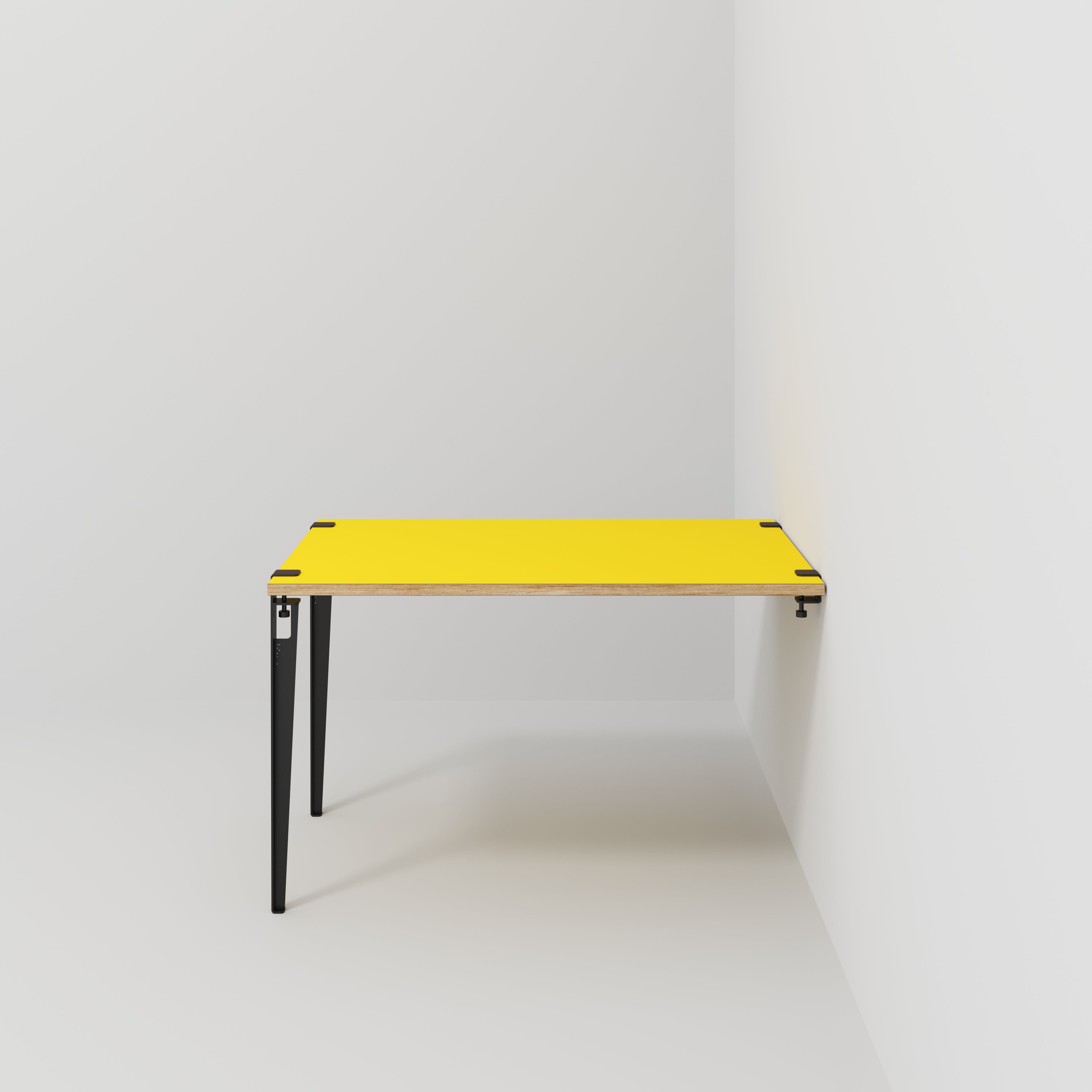 Wall Table with Black Tiptoe Legs and Brackets - Formica Chrome Yellow - 1200(w) x 800(d) x 750(h)