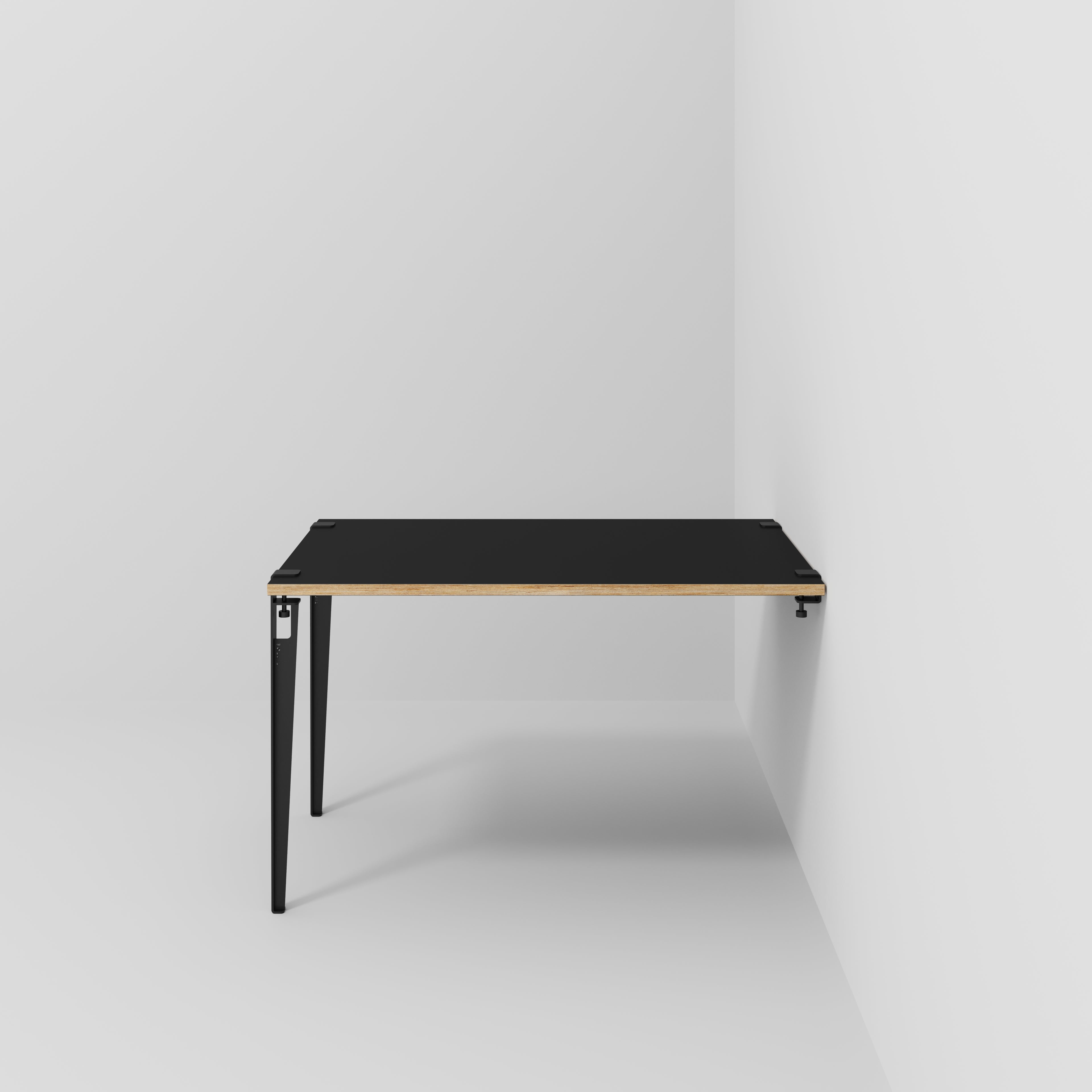 Wall Table with Black Tiptoe Legs and Brackets - Formica Diamond Black - 1200(w) x 800(d) x 750(h)