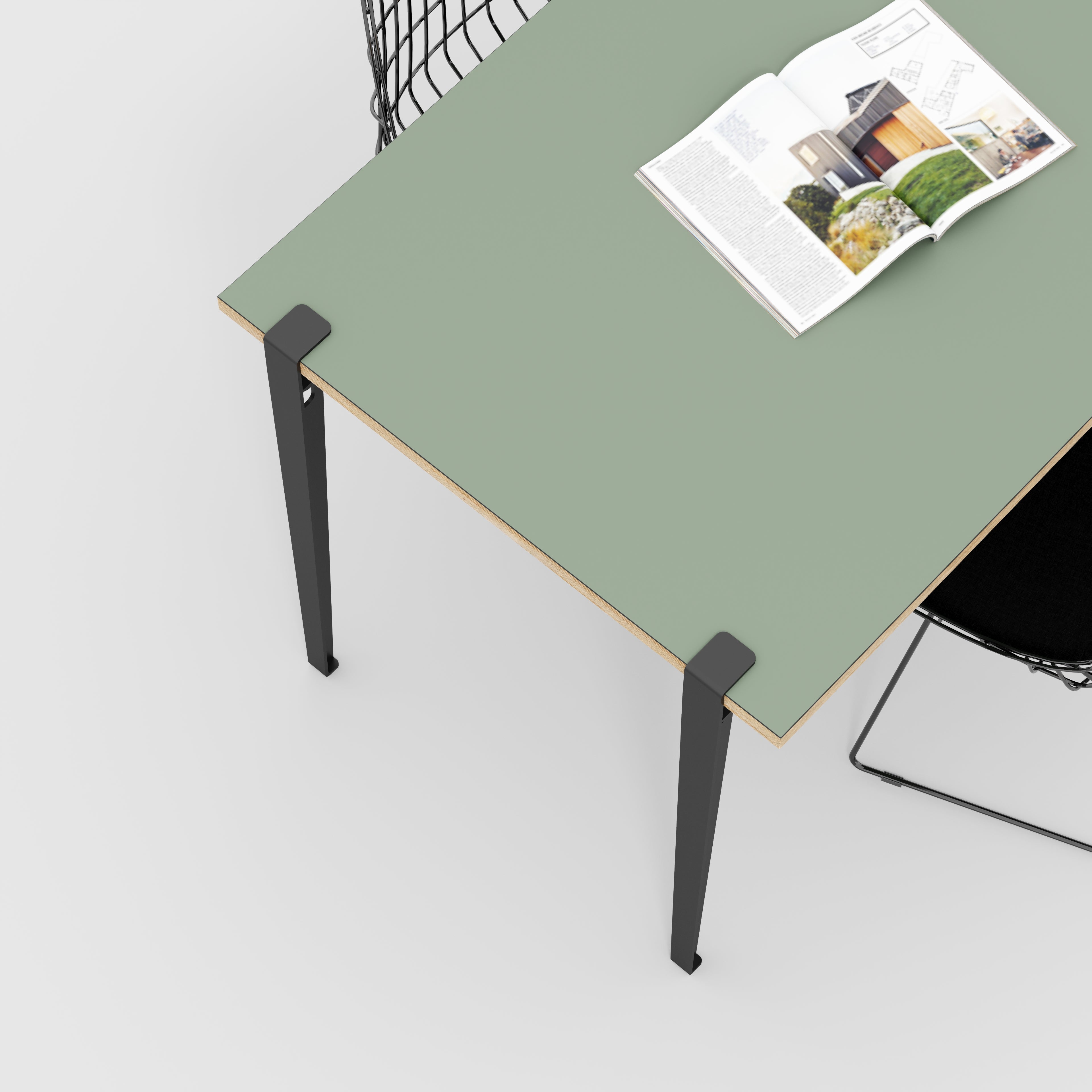 Wall Table with Black Tiptoe Legs and Brackets - Formica Green Slate - 1200(w) x 800(d) x 750(h)