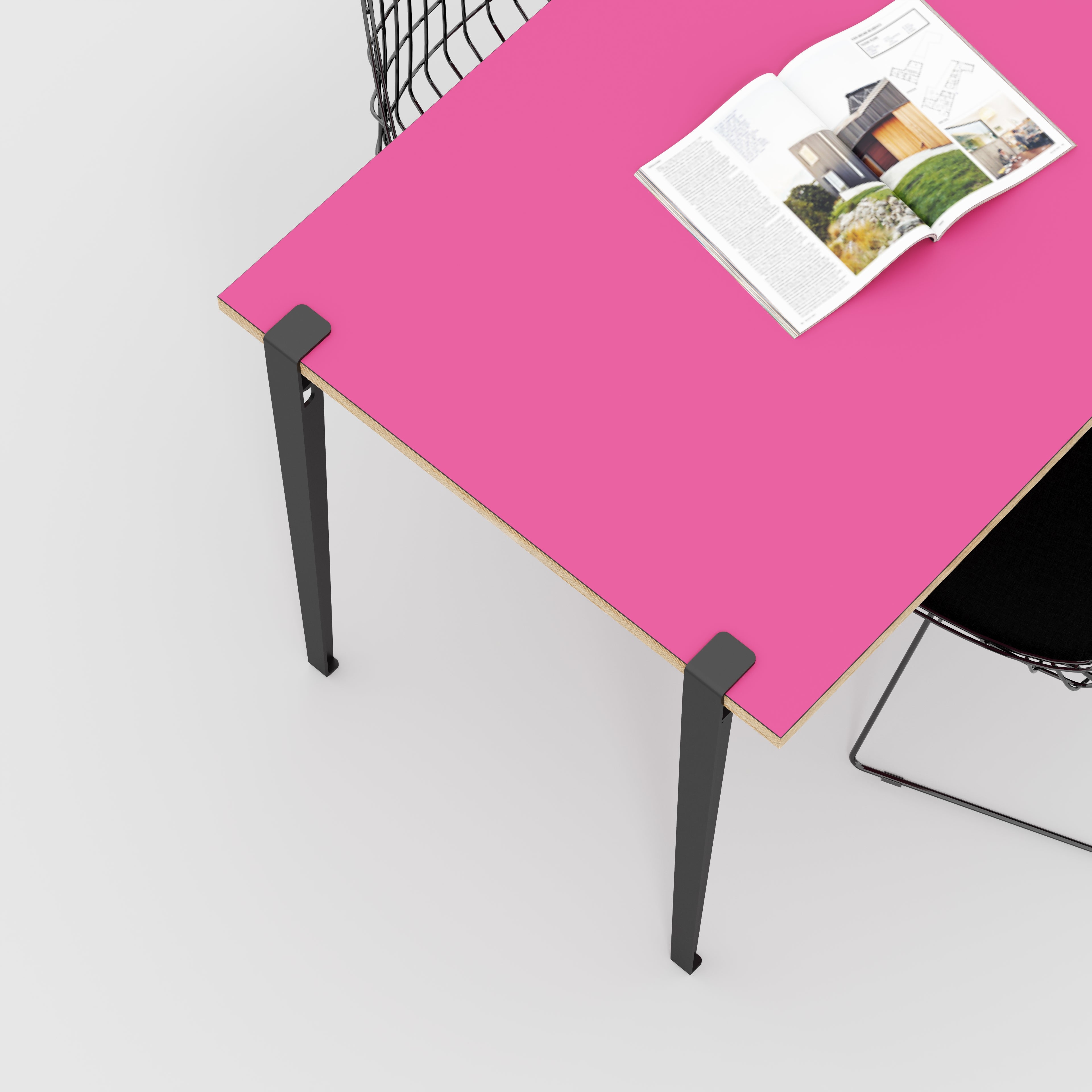 Wall Table with Black Tiptoe Legs and Brackets - Formica Juicy Pink - 1200(w) x 800(d) x 750(h)