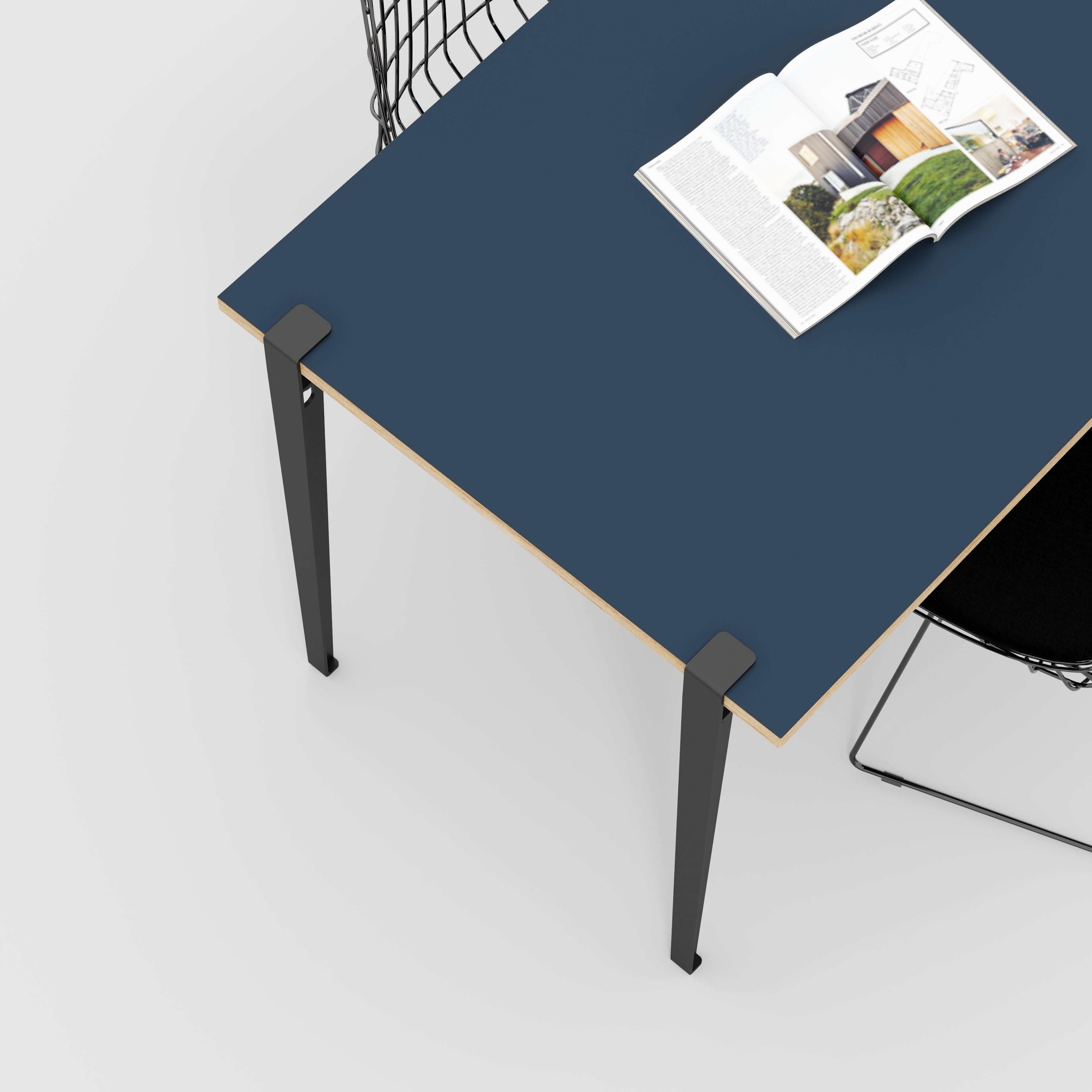 Wall Table with Black Tiptoe Legs and Brackets - Formica Night Sea Blue - 1200(w) x 800(d) x 750(h)