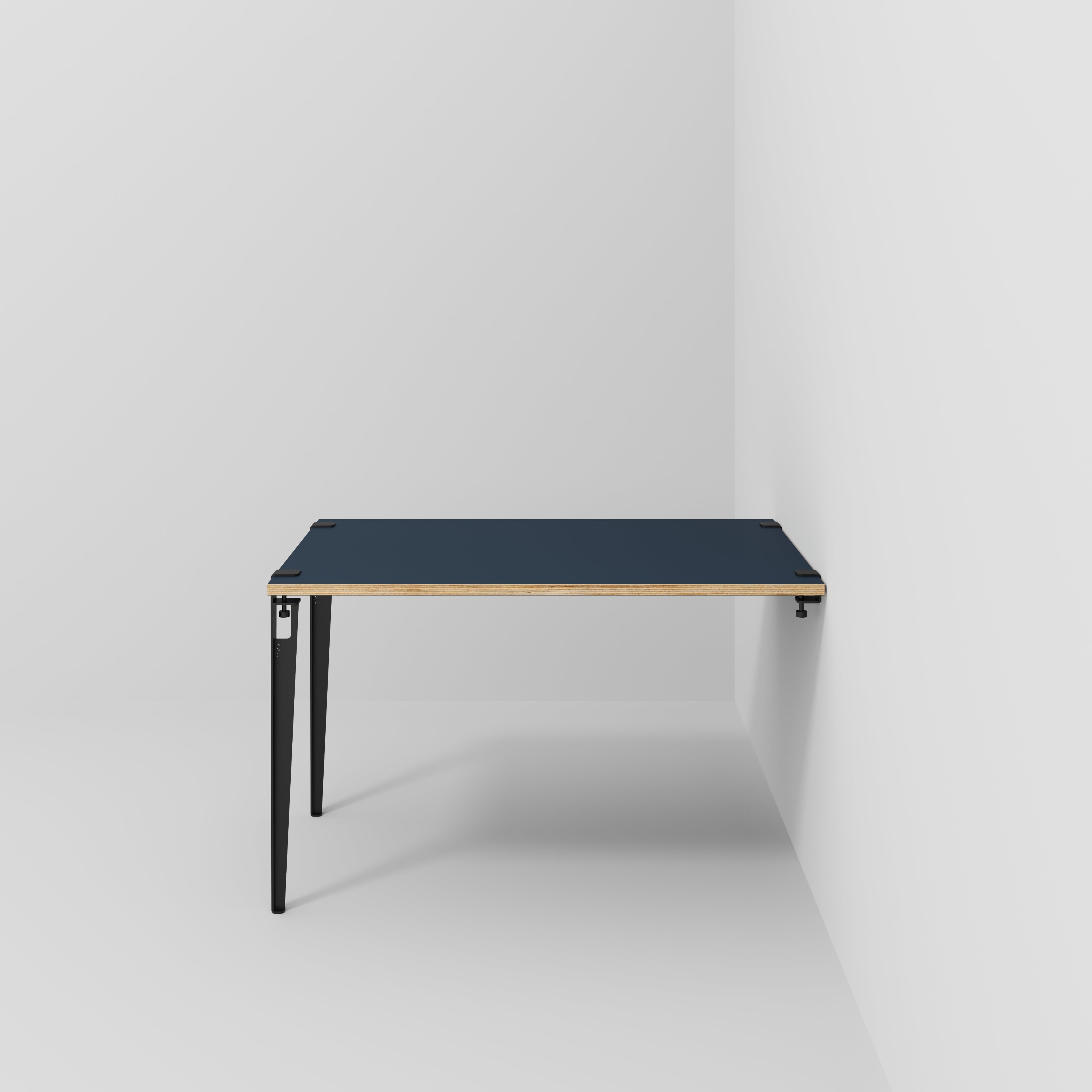 Wall Table with Black Tiptoe Legs and Brackets - Formica Night Sea Blue - 1200(w) x 800(d) x 750(h)