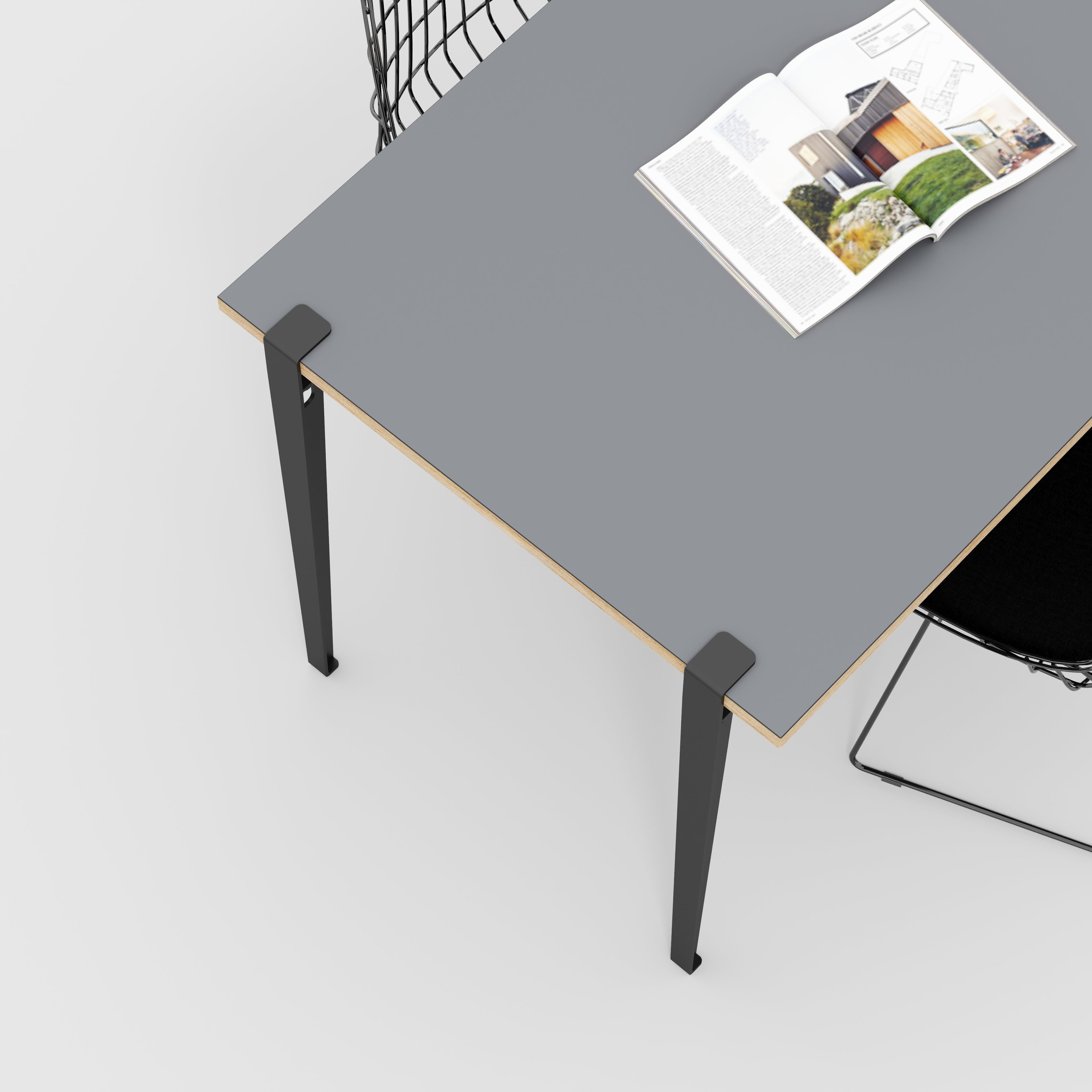 Wall Table with Black Tiptoe Legs and Brackets - Formica Tornado Grey - 1200(w) x 800(d) x 750(h)