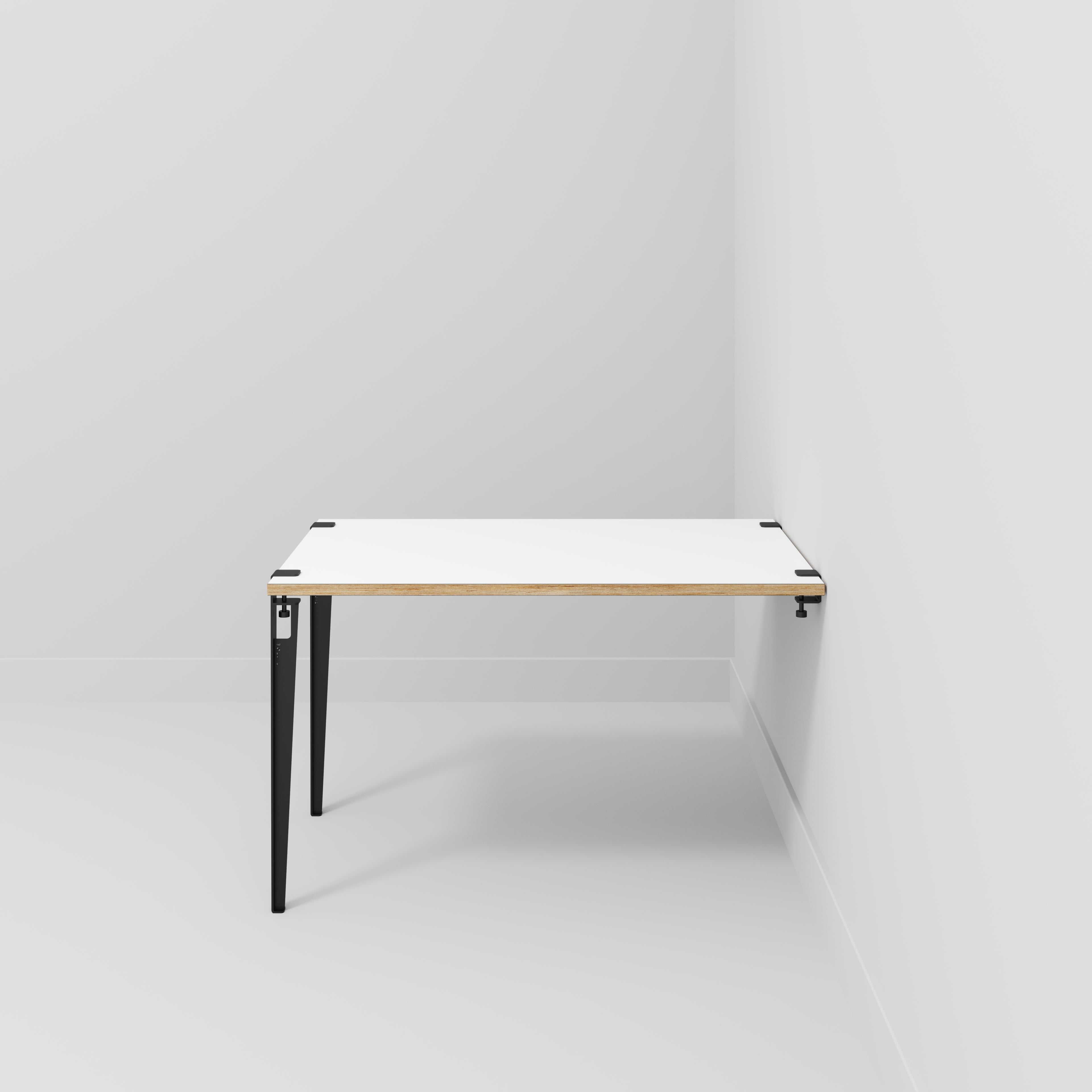Wall Table with Black Tiptoe Legs and Brackets - Formica White - 1200(w) x 800(d) x 750(h)