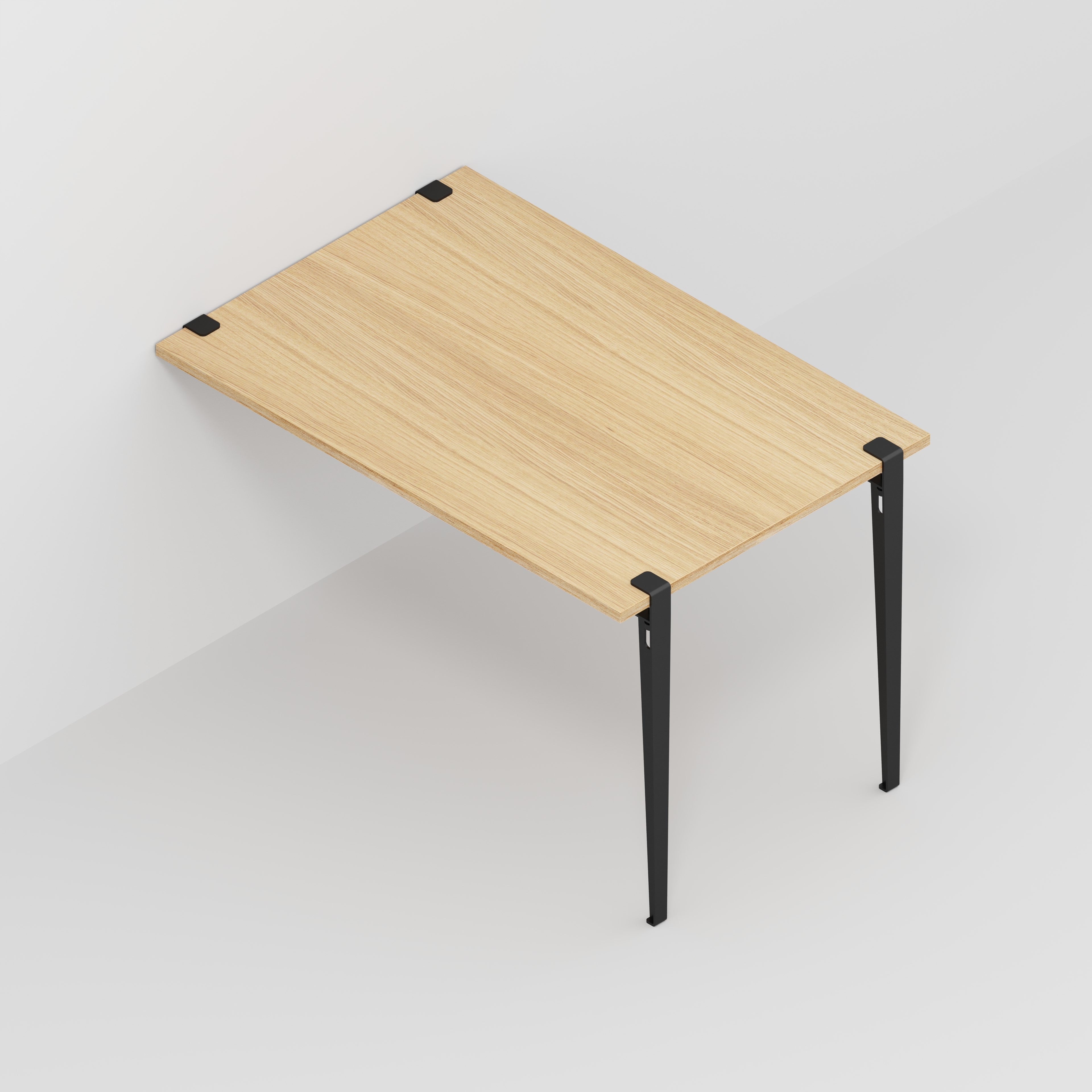 Wall Table with Black Tiptoe Legs and Brackets - Plywood Oak - 1200(w) x 800(d) x 750(h)