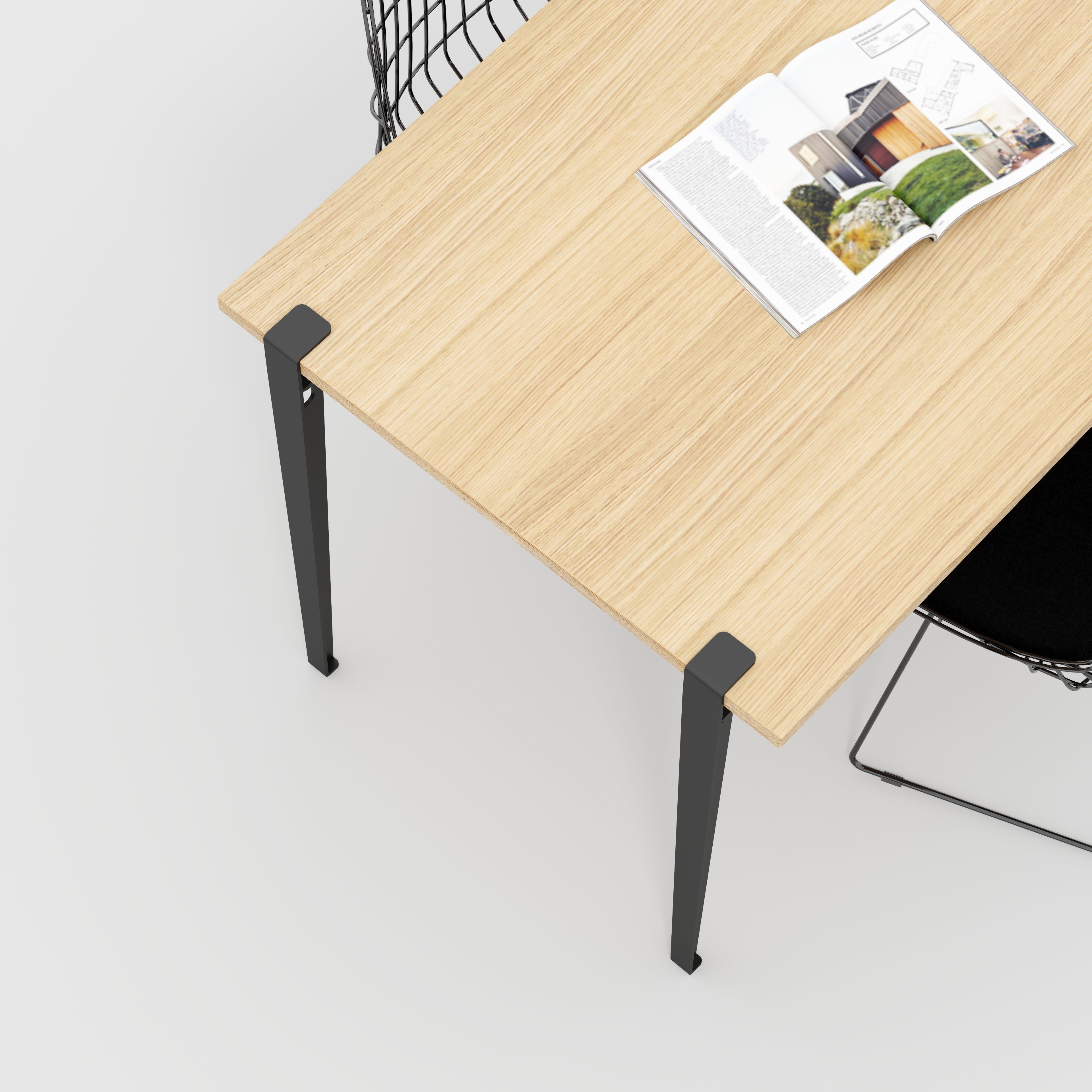 Wall Table with Black Tiptoe Legs and Brackets - Plywood Oak - 1200(w) x 800(d) x 750(h)