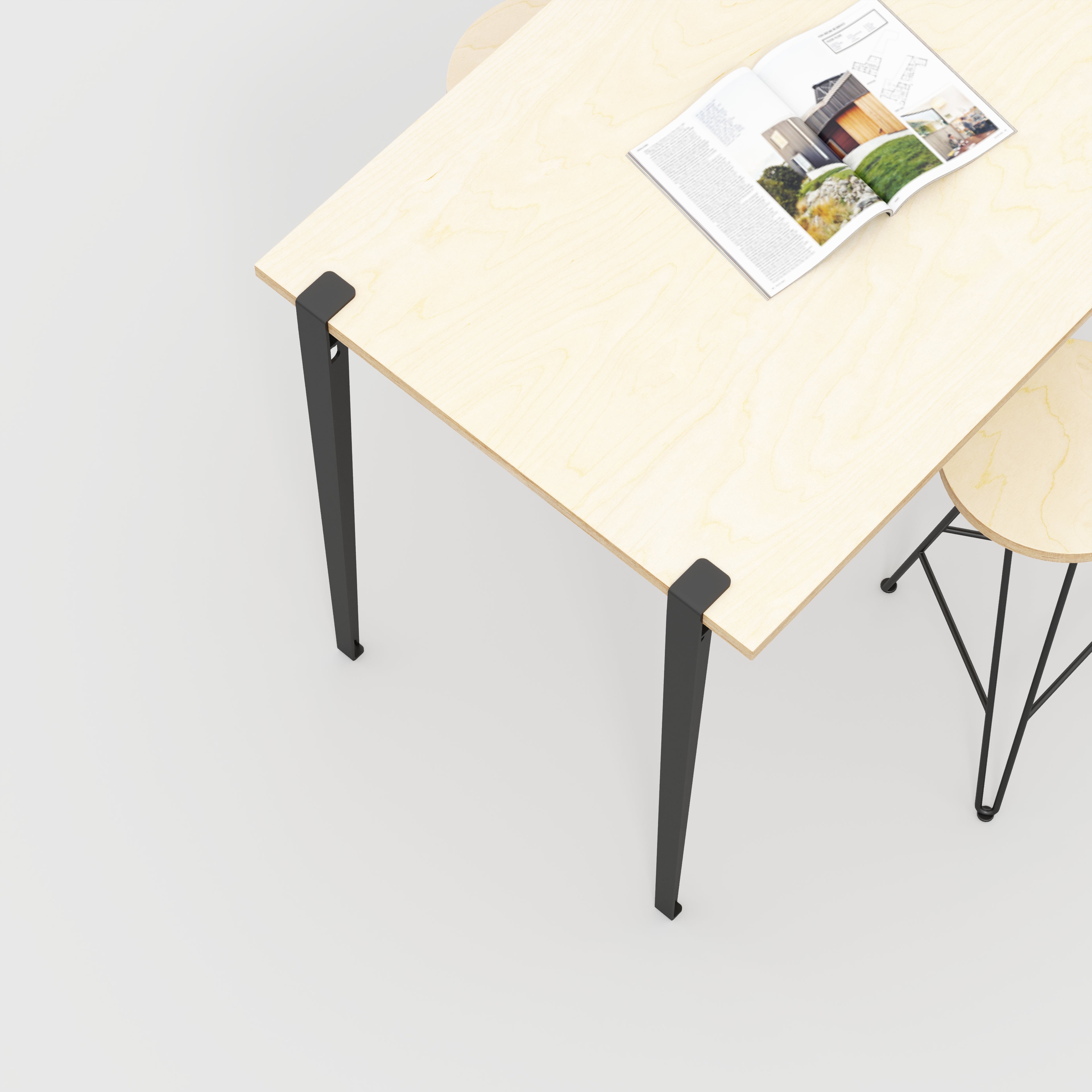 Wall Table with Black Tiptoe Legs and Brackets - Plywood Birch - 1200(w) x 800(d) x 900(h)