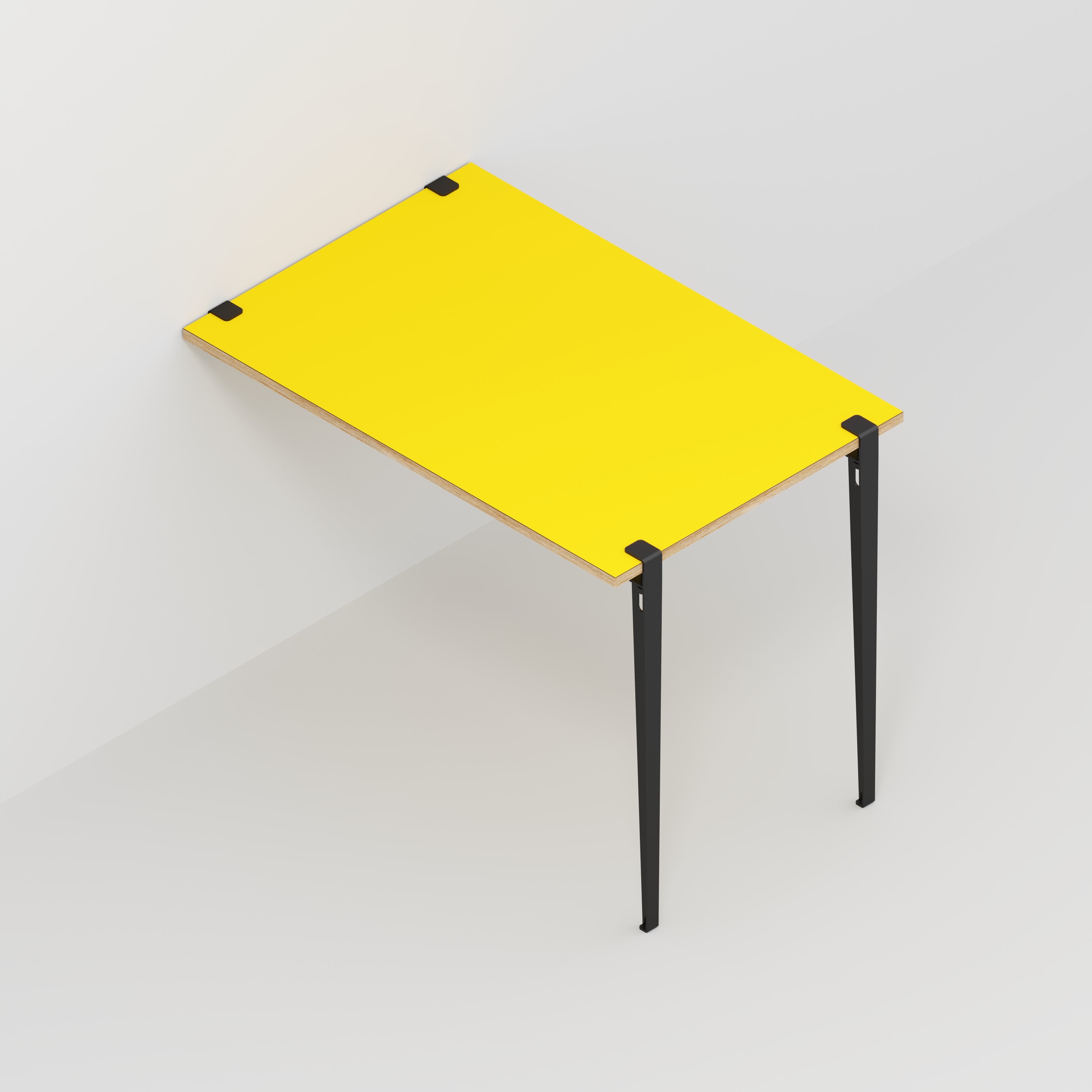 Wall Table with Black Tiptoe Legs and Brackets - Formica Chrome Yellow - 1200(w) x 800(d) x 900(h)