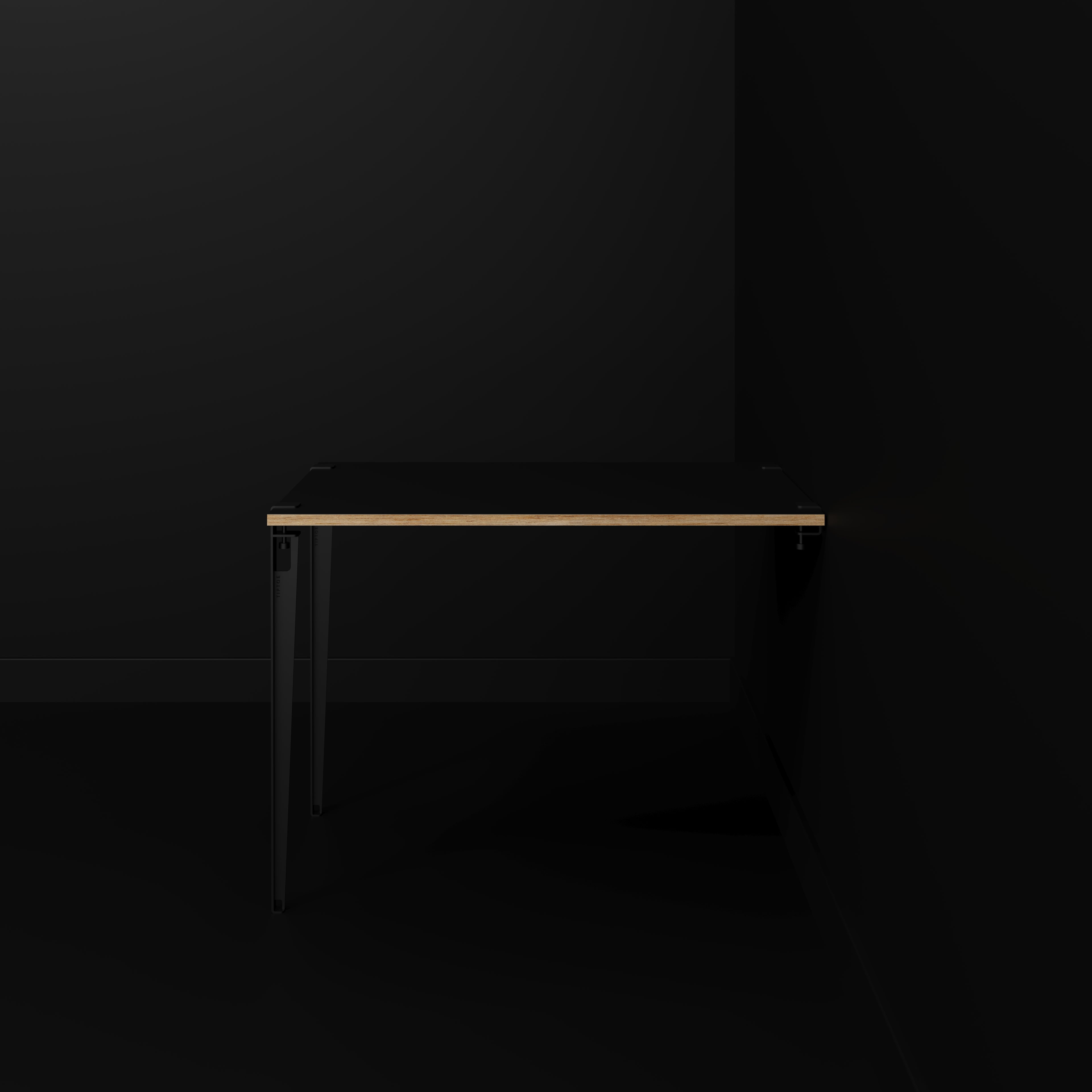 Wall Table with Black Tiptoe Legs and Brackets - Formica Diamond Black - 1200(w) x 800(d) x 900(h)