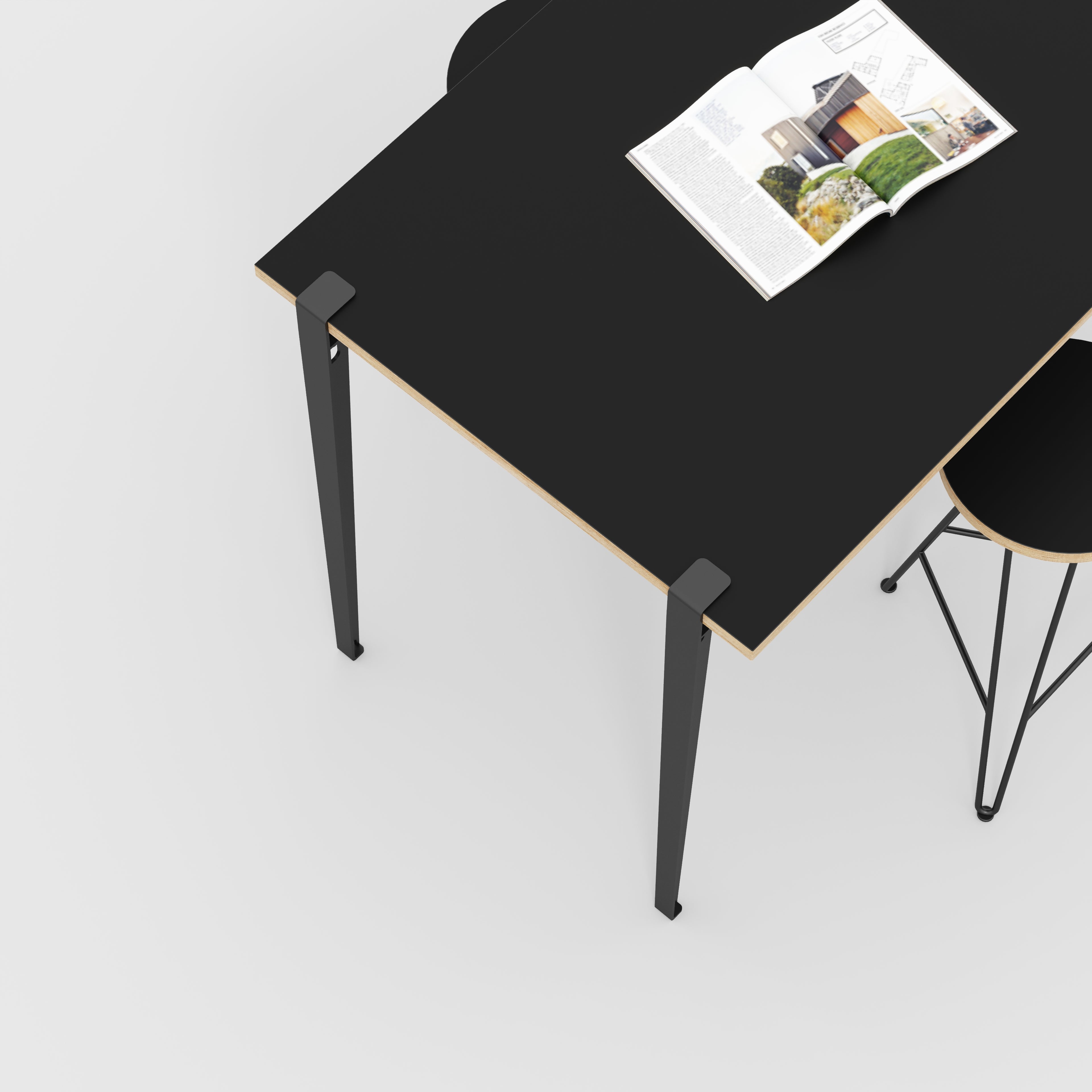 Wall Table with Black Tiptoe Legs and Brackets - Formica Diamond Black - 1200(w) x 800(d) x 900(h)