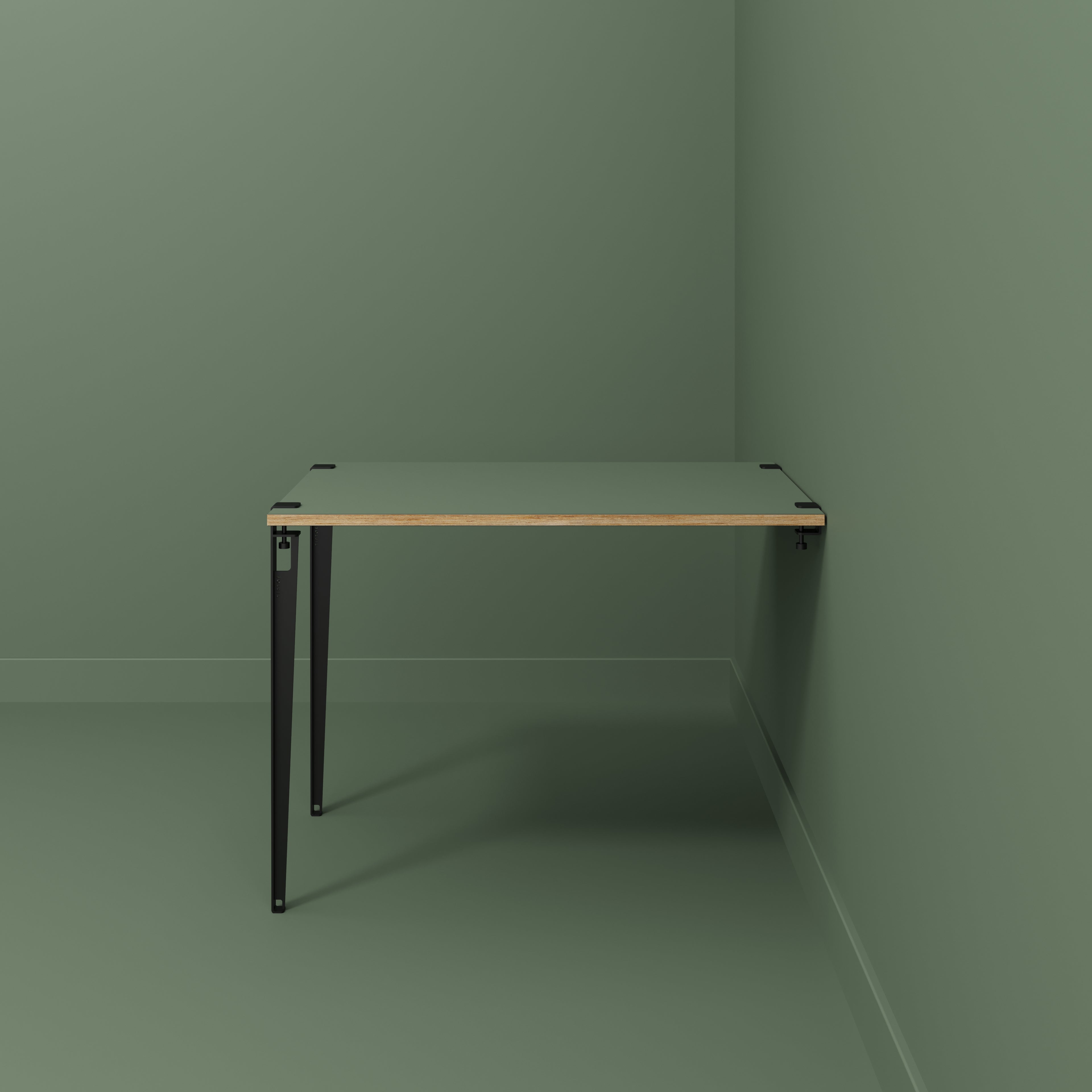 Wall Table with Black Tiptoe Legs and Brackets - Formica Green Slate - 1200(w) x 800(d) x 900(h)