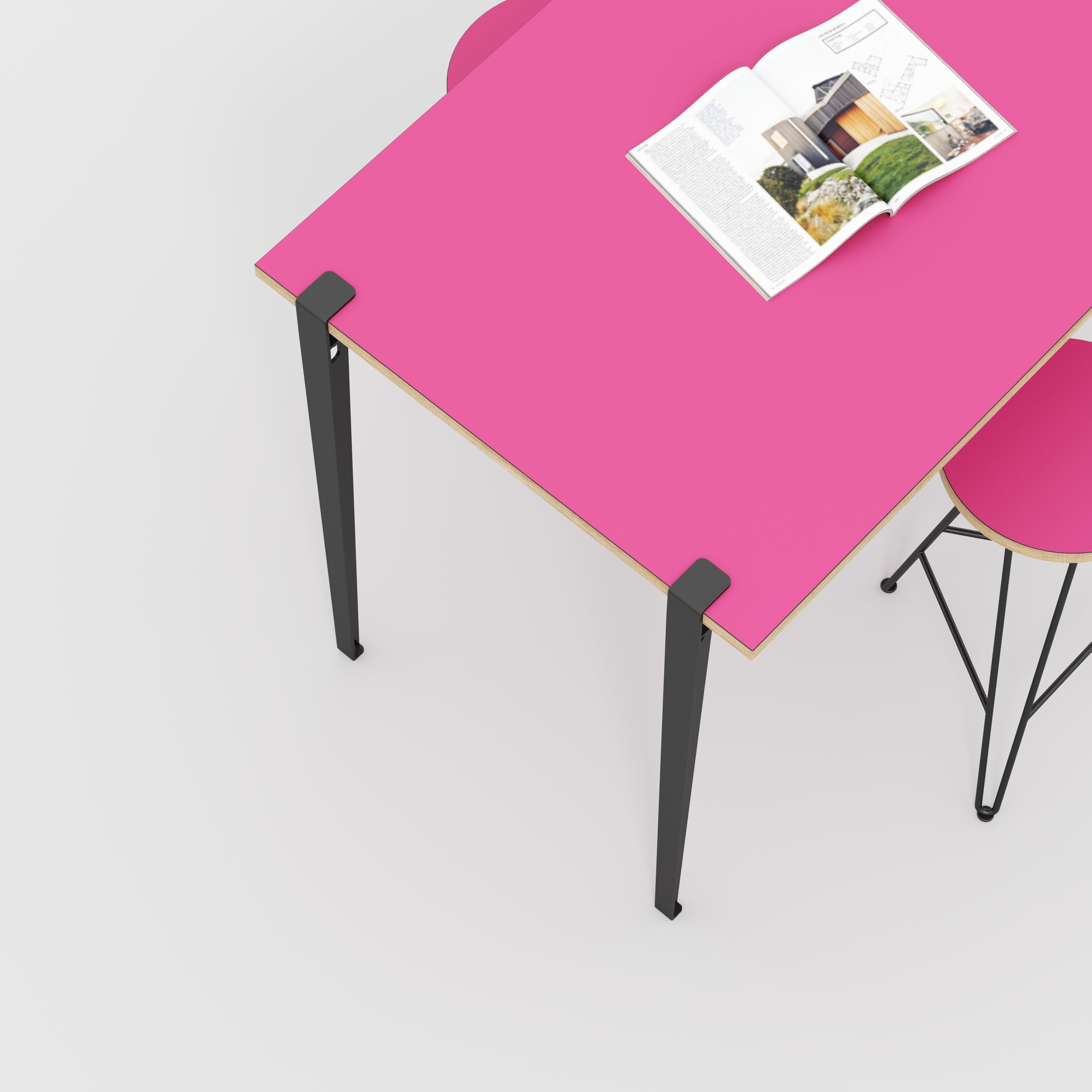 Wall Table with Black Tiptoe Legs and Brackets - Formica Juicy Pink - 1200(w) x 800(d) x 900(h)