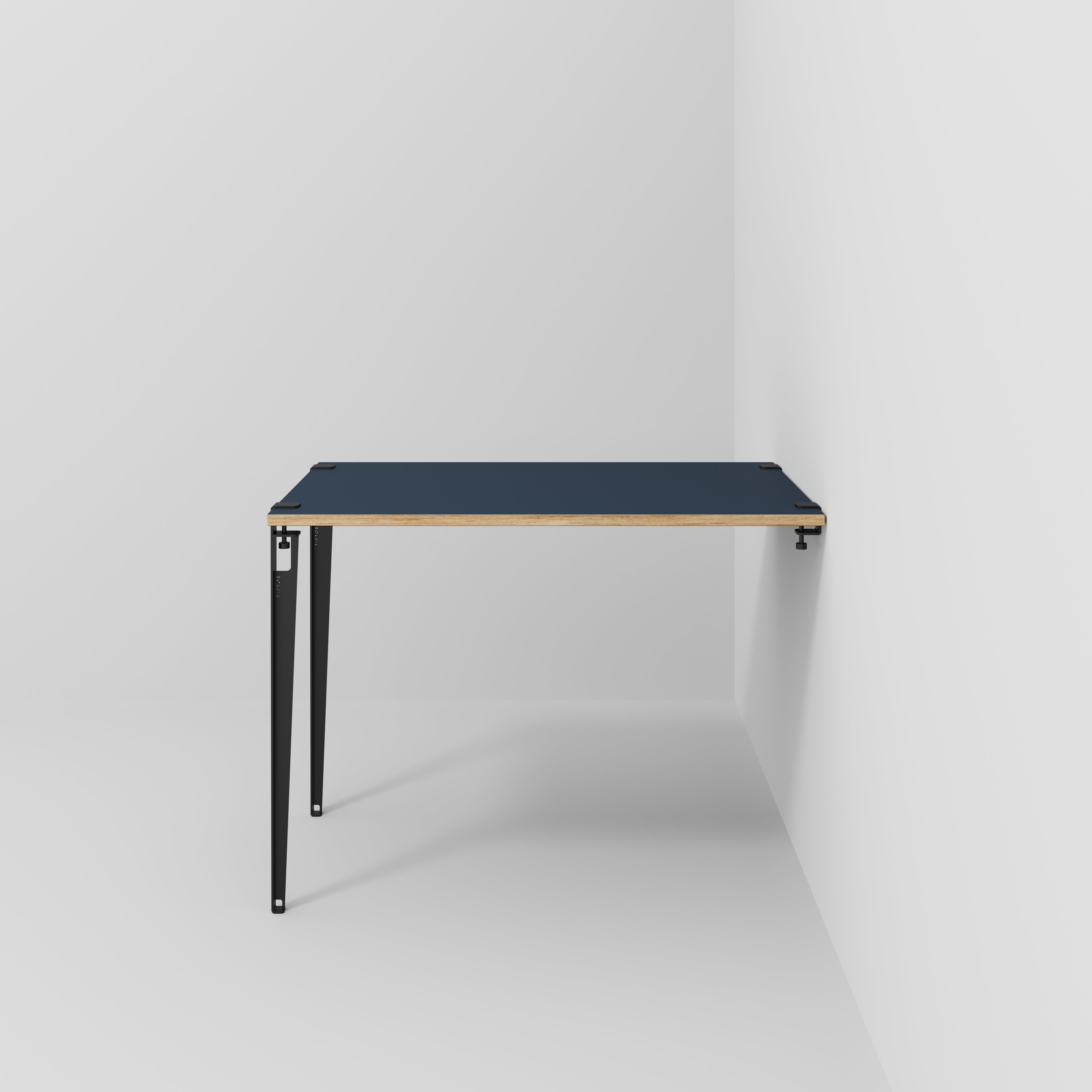 Wall Table with Black Tiptoe Legs and Brackets - Formica Night Sea Blue - 1200(w) x 800(d) x 900(h)
