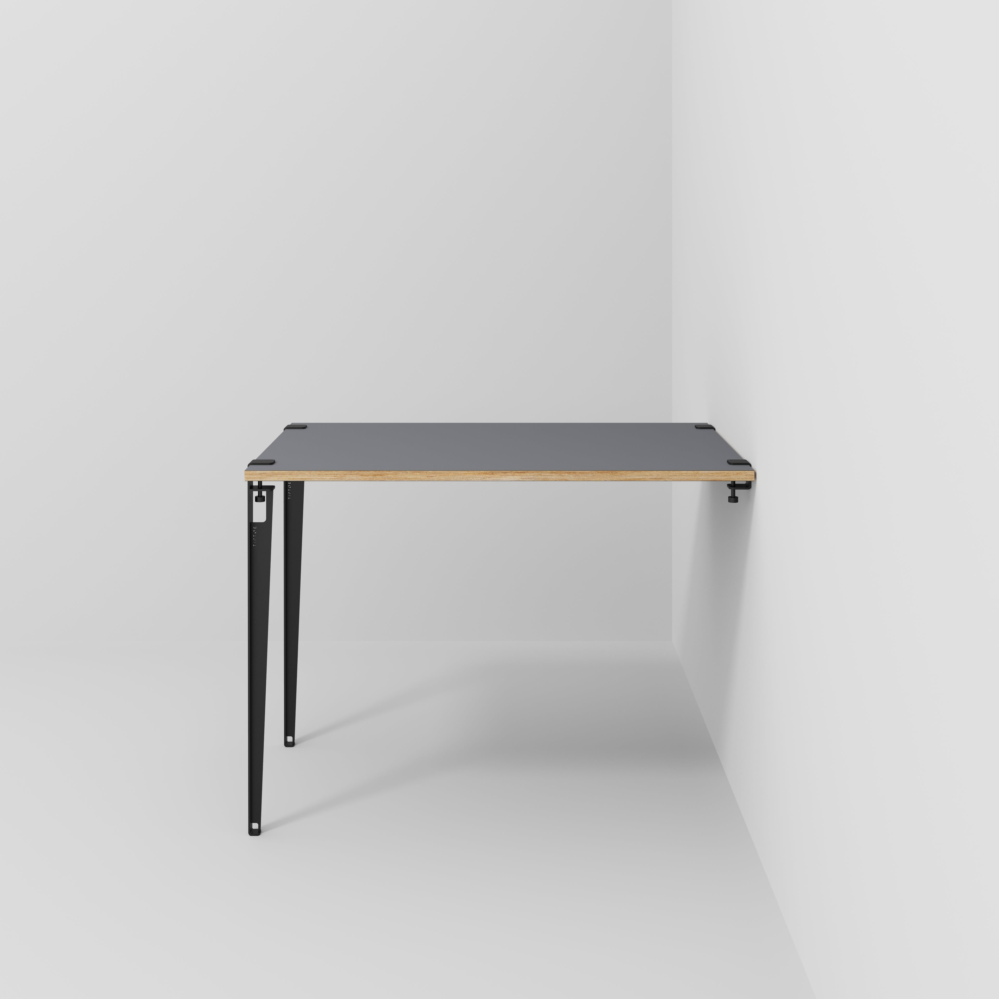 Wall Table with Black Tiptoe Legs and Brackets - Formica Tornado Grey - 1200(w) x 800(d) x 900(h)
