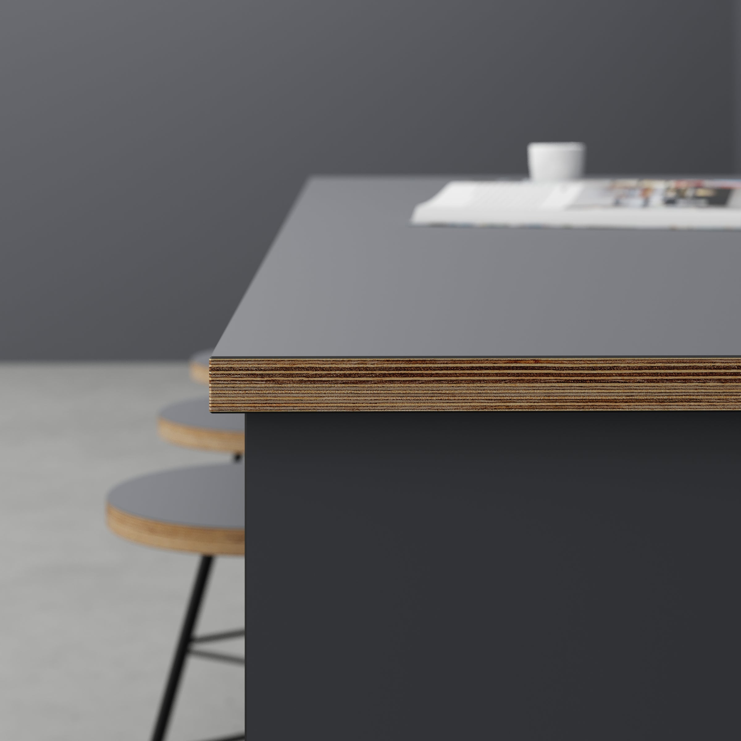 Plywood Table with Black Industrial Frame - Formica Tornado Grey- 1800